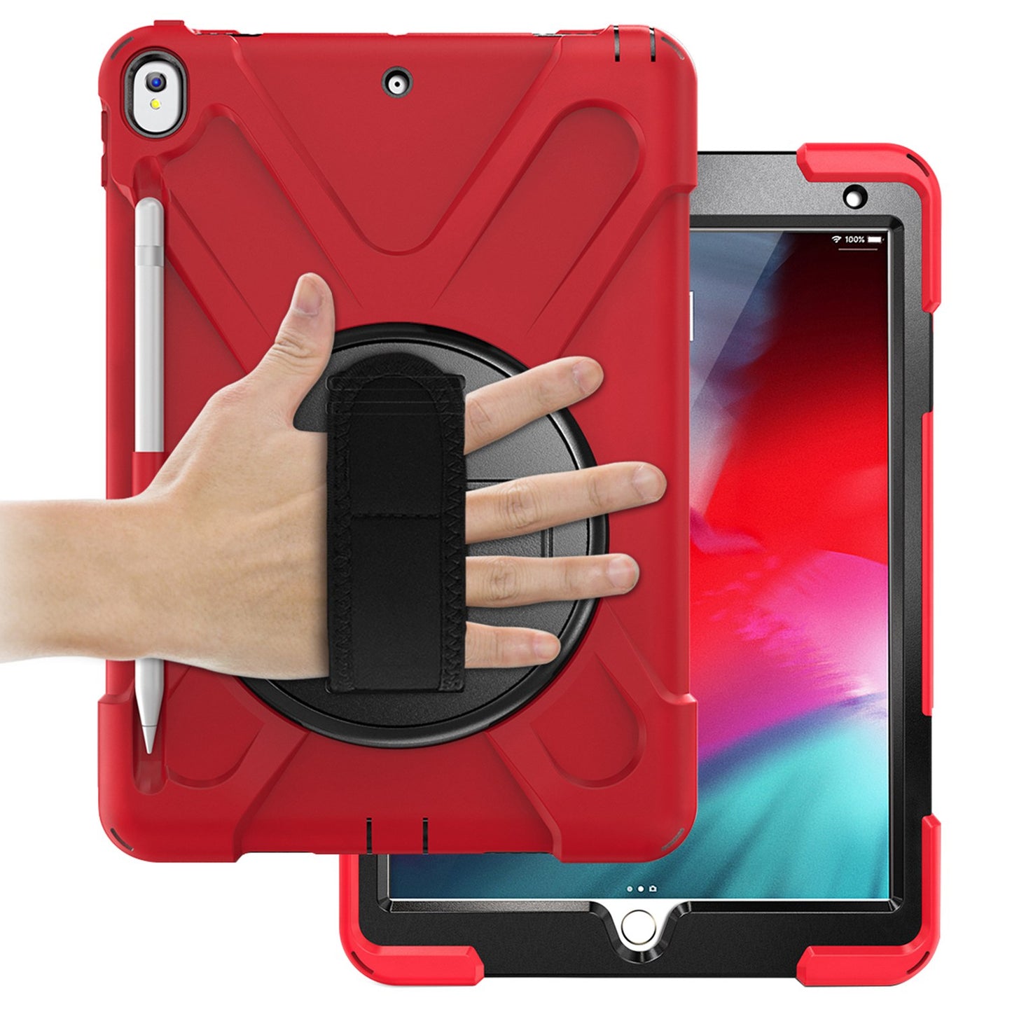 [X-Shape] PC + TPU 360-degree Swivel Kickstand Case with Hand Strap for iPad Air 10.5 inch (2019) / Pro 10.5-inch (2017)
