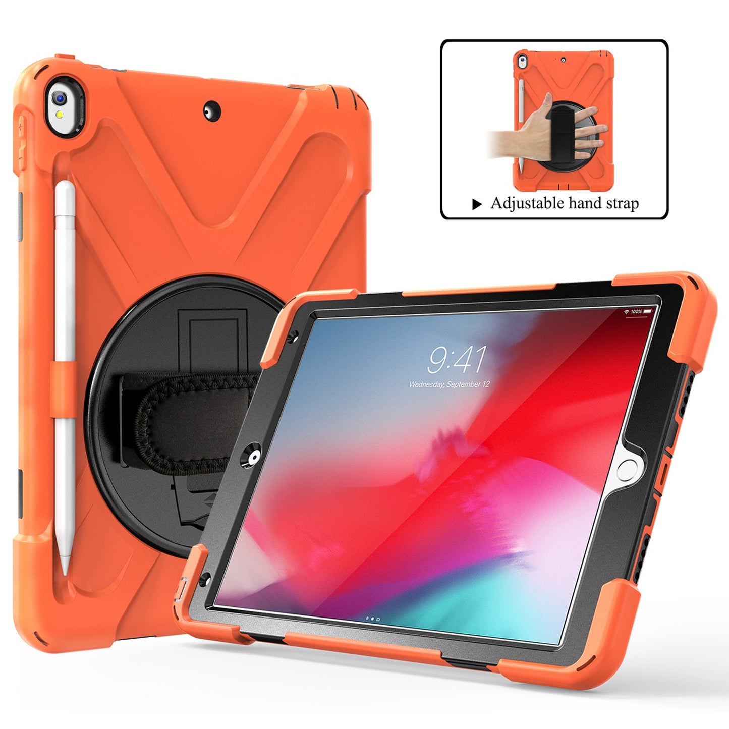 [X-Shape] PC + TPU 360-degree Swivel Kickstand Case with Hand Strap for iPad Air 10.5 inch (2019) / Pro 10.5-inch (2017)