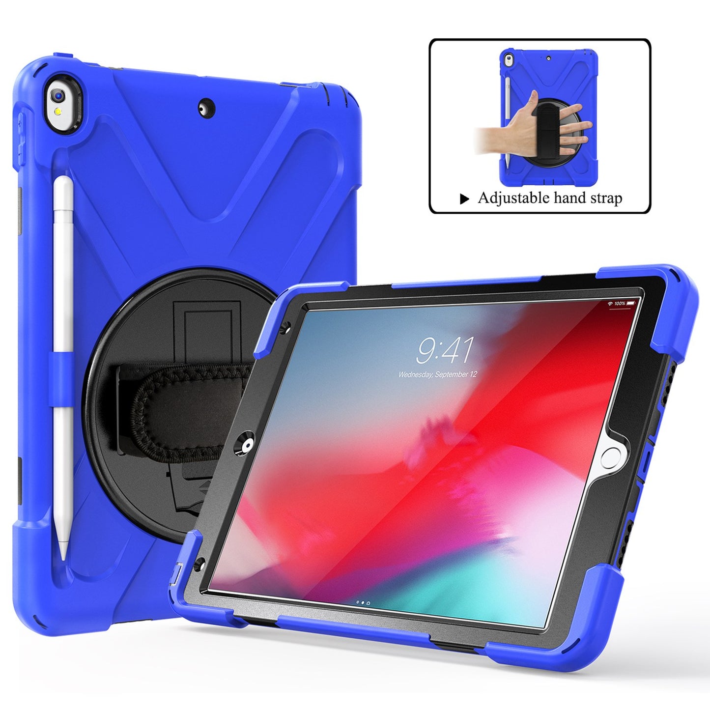 [X-Shape] PC + TPU 360-degree Swivel Kickstand Case with Hand Strap for iPad Air 10.5 inch (2019) / Pro 10.5-inch (2017)