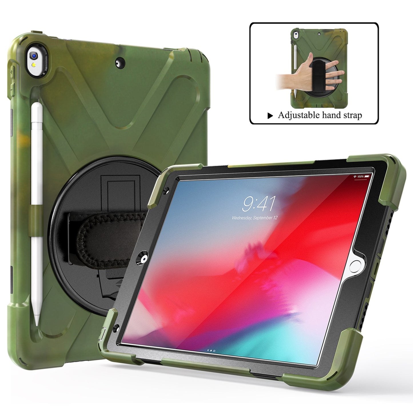 [X-Shape] PC + TPU 360-degree Swivel Kickstand Case with Hand Strap for iPad Air 10.5 inch (2019) / Pro 10.5-inch (2017)