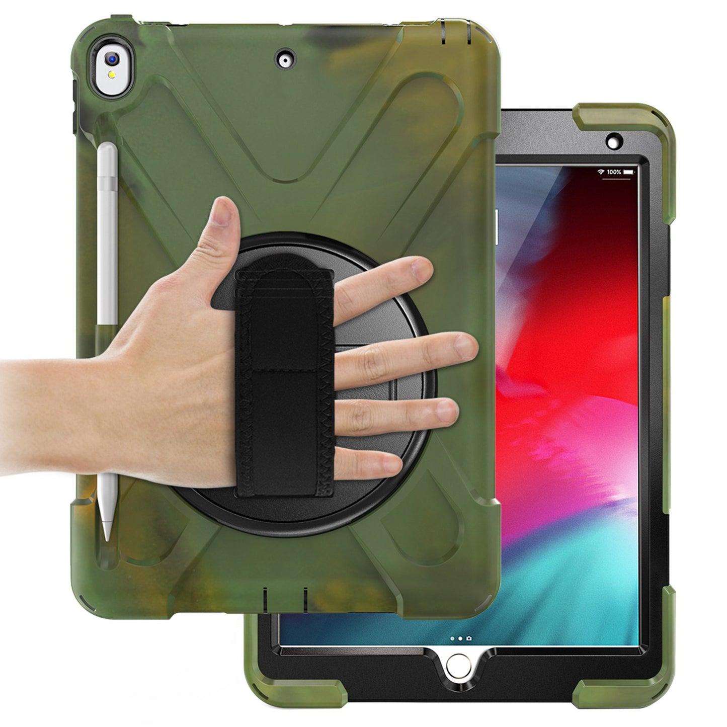 [X-Shape] PC + TPU 360-degree Swivel Kickstand Case with Hand Strap for iPad Air 10.5 inch (2019) / Pro 10.5-inch (2017)