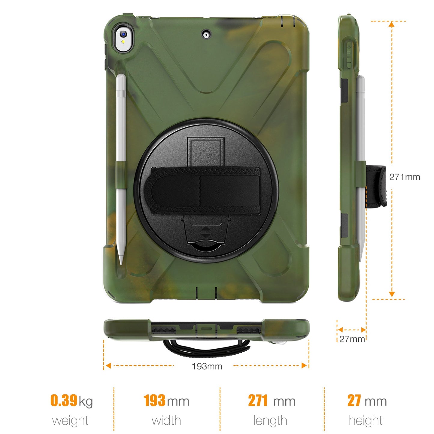 [X-Shape] PC + TPU 360-degree Swivel Kickstand Case with Hand Strap for iPad Air 10.5 inch (2019) / Pro 10.5-inch (2017)