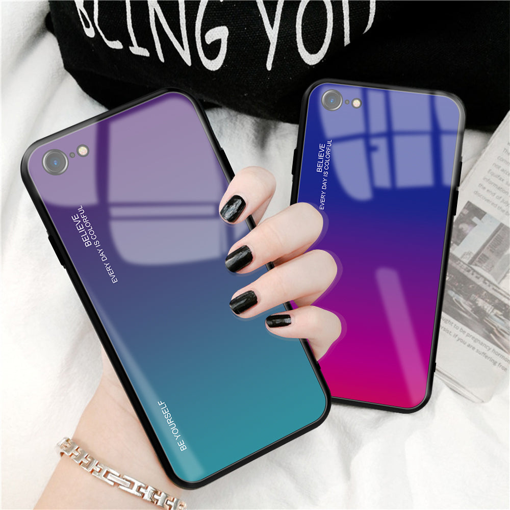Gradient Glass + TPU + PC Hybrid Back Case for iPhone 8/7/SE (2022)/SE (2020)