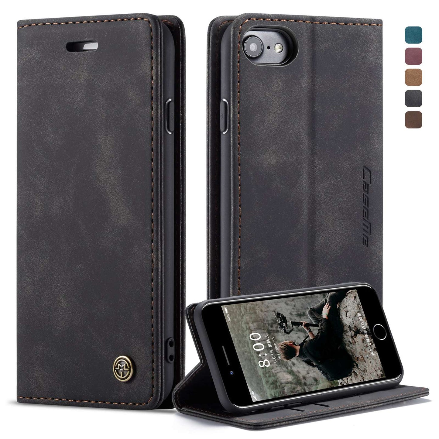 CASEME 013 Series PU Leather Mobile Phone Shell with Wallet Stand for iPhone 8/7/SE (2020)/SE (2022) 4.7 inch