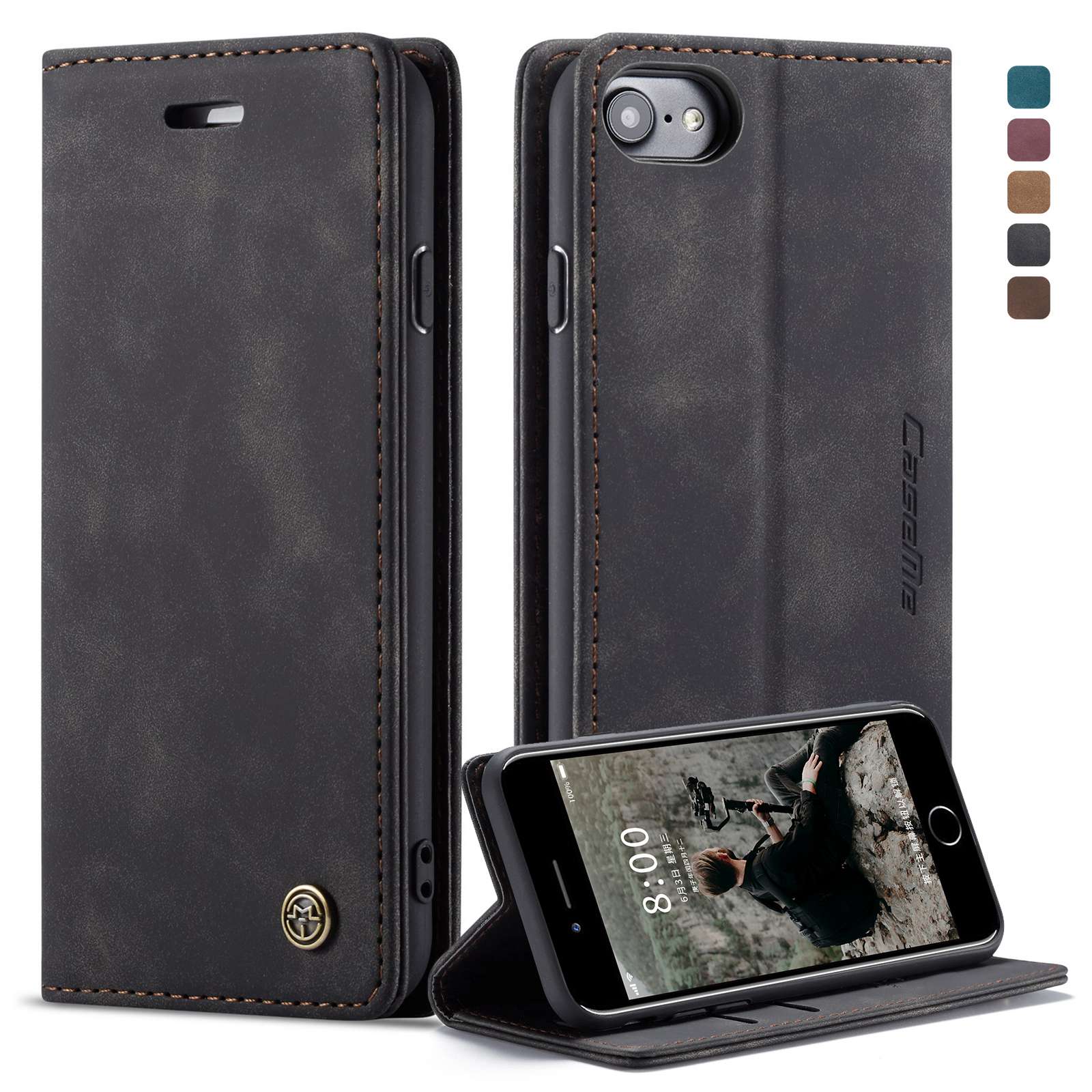 CASEME 013 Series PU Leather Mobile Phone Shell with Wallet Stand for iPhone 8/7/SE (2020)/SE (2022) 4.7 inch