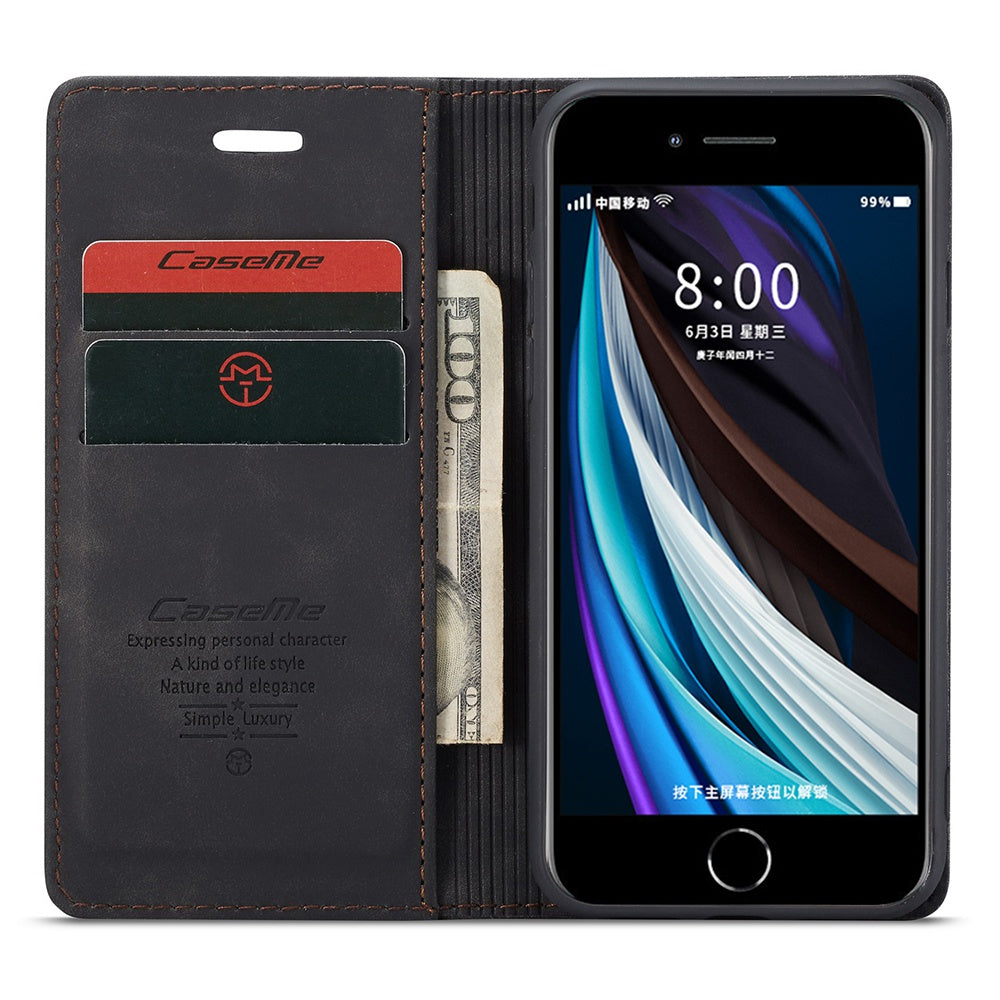 CASEME 013 Series PU Leather Mobile Phone Shell with Wallet Stand for iPhone 8/7/SE (2020)/SE (2022) 4.7 inch
