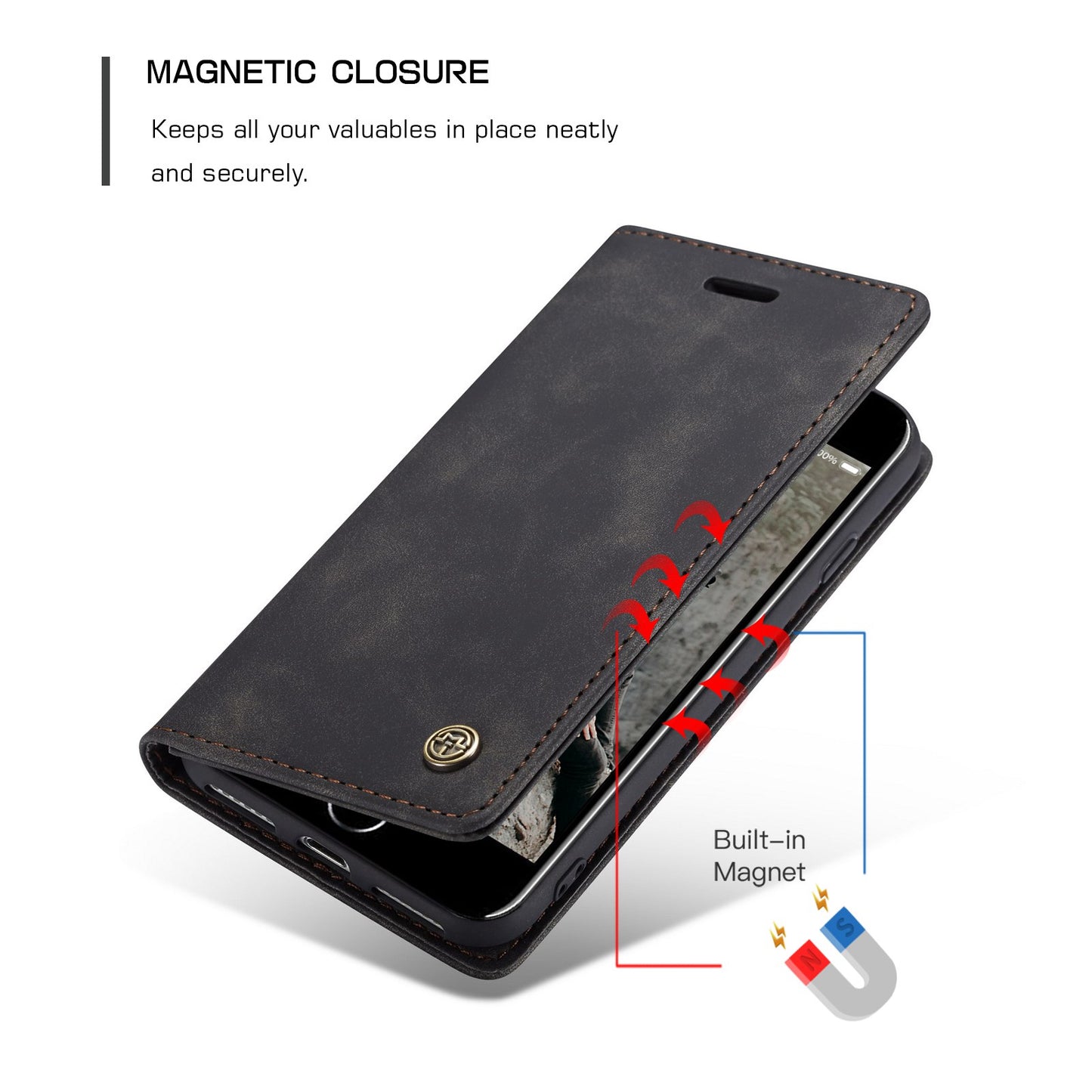 CASEME 013 Series PU Leather Mobile Phone Shell with Wallet Stand for iPhone 8/7/SE (2020)/SE (2022) 4.7 inch
