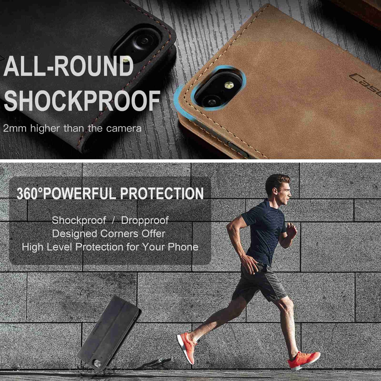 CASEME 013 Series PU Leather Mobile Phone Shell with Wallet Stand for iPhone 8/7/SE (2020)/SE (2022) 4.7 inch