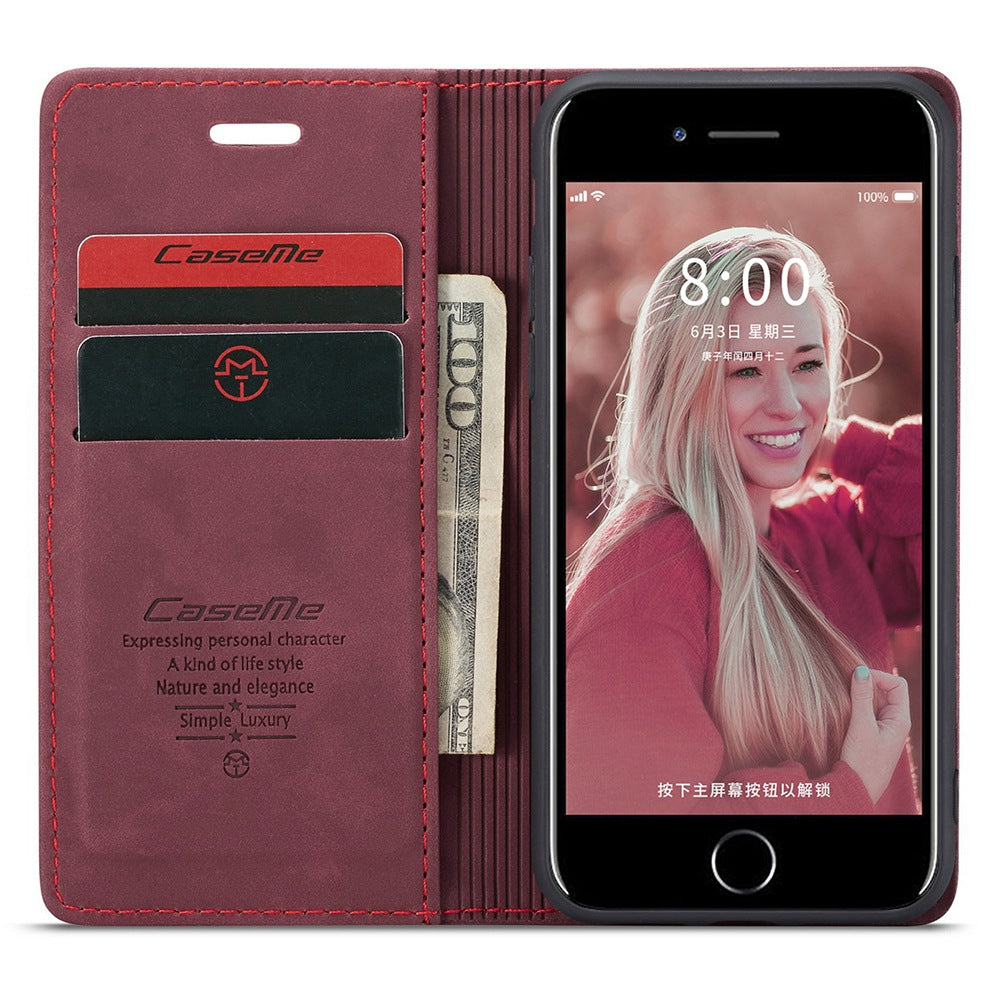 CASEME 013 Series PU Leather Mobile Phone Shell with Wallet Stand for iPhone 8/7/SE (2020)/SE (2022) 4.7 inch
