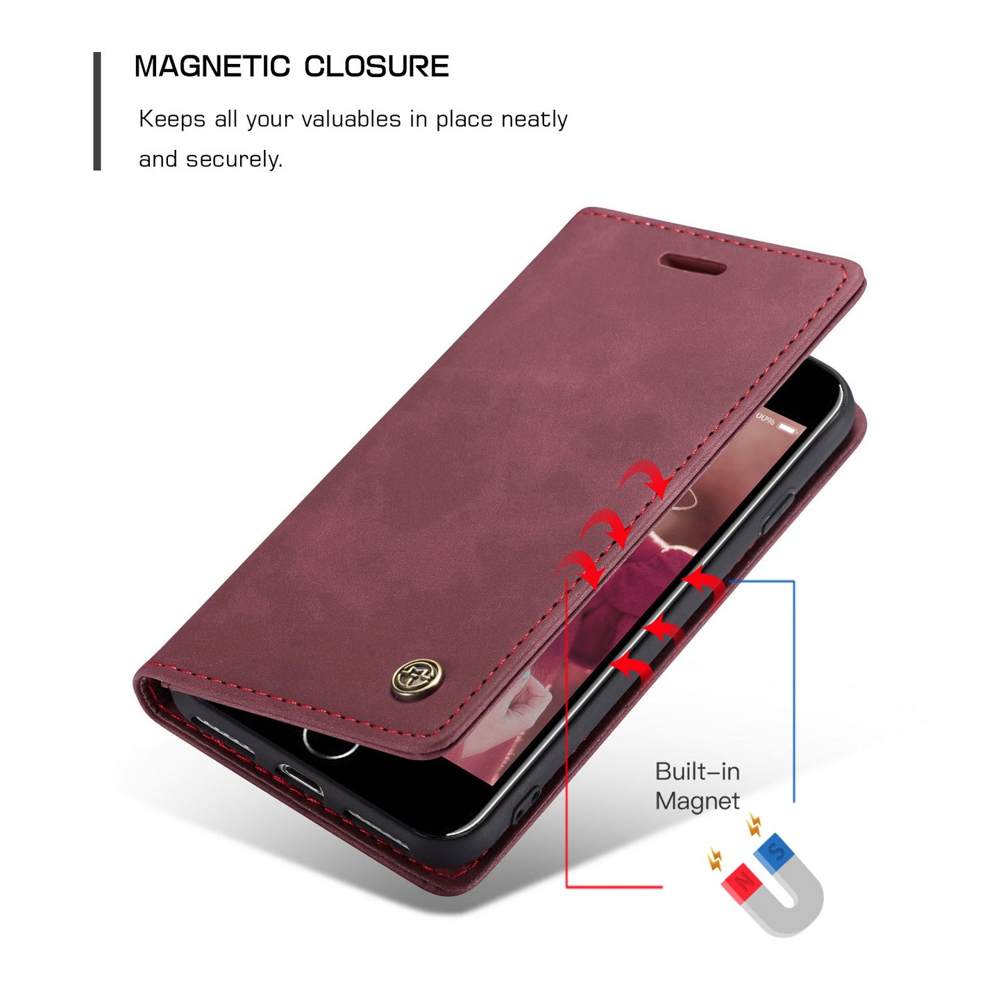 CASEME 013 Series PU Leather Mobile Phone Shell with Wallet Stand for iPhone 8/7/SE (2020)/SE (2022) 4.7 inch