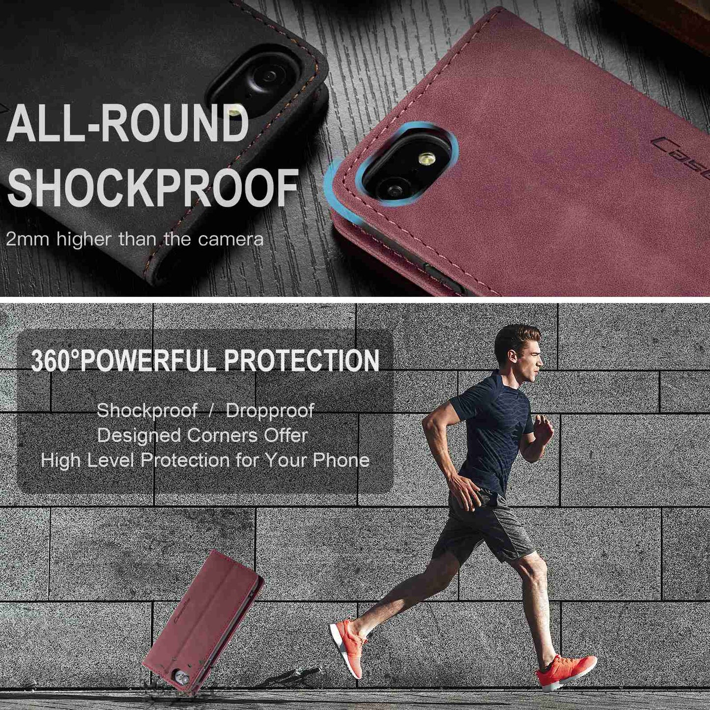 CASEME 013 Series PU Leather Mobile Phone Shell with Wallet Stand for iPhone 8/7/SE (2020)/SE (2022) 4.7 inch