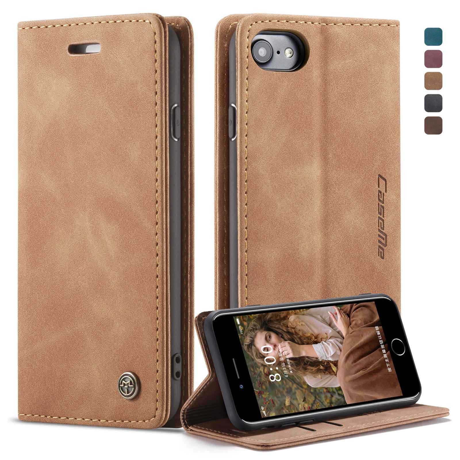 CASEME 013 Series PU Leather Mobile Phone Shell with Wallet Stand for iPhone 8/7/SE (2020)/SE (2022) 4.7 inch