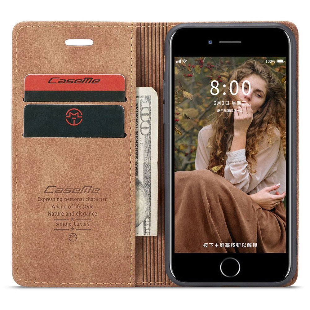CASEME 013 Series PU Leather Mobile Phone Shell with Wallet Stand for iPhone 8/7/SE (2020)/SE (2022) 4.7 inch
