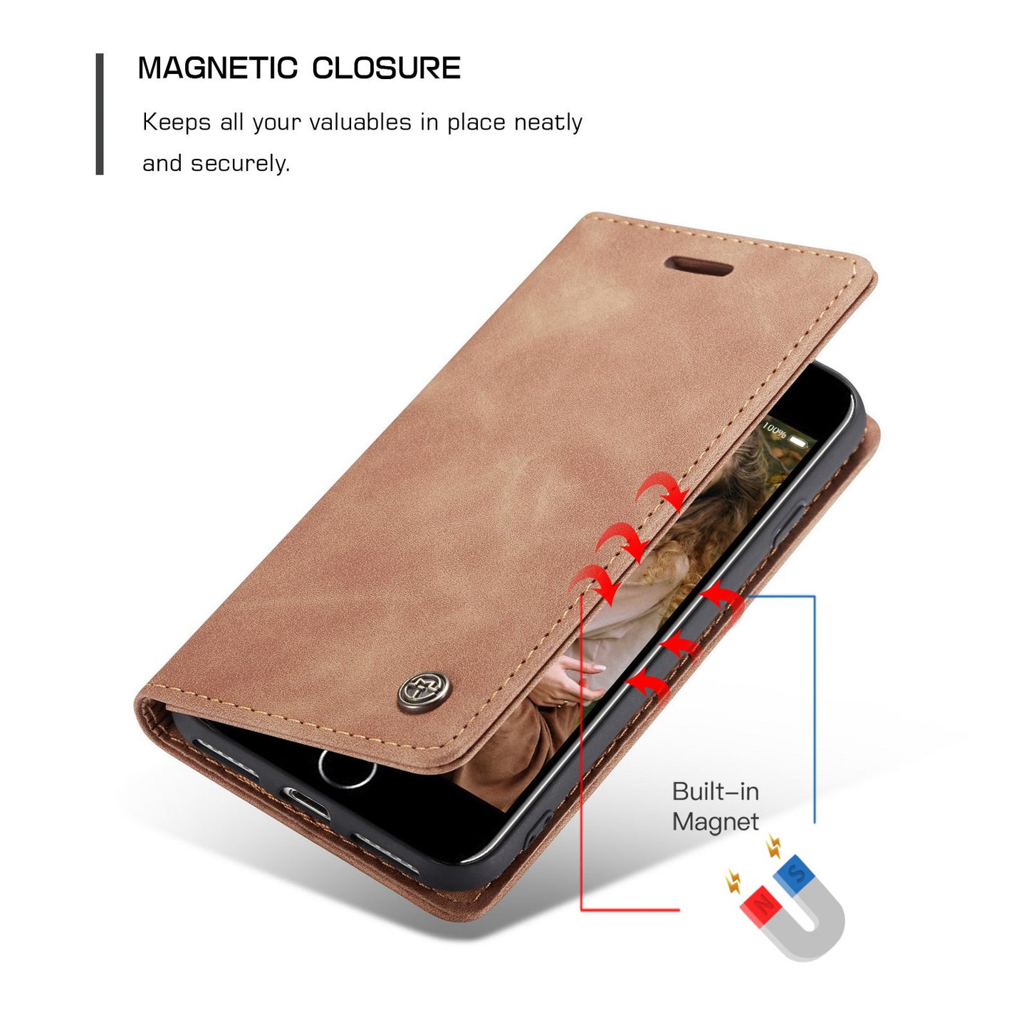 CASEME 013 Series PU Leather Mobile Phone Shell with Wallet Stand for iPhone 8/7/SE (2020)/SE (2022) 4.7 inch