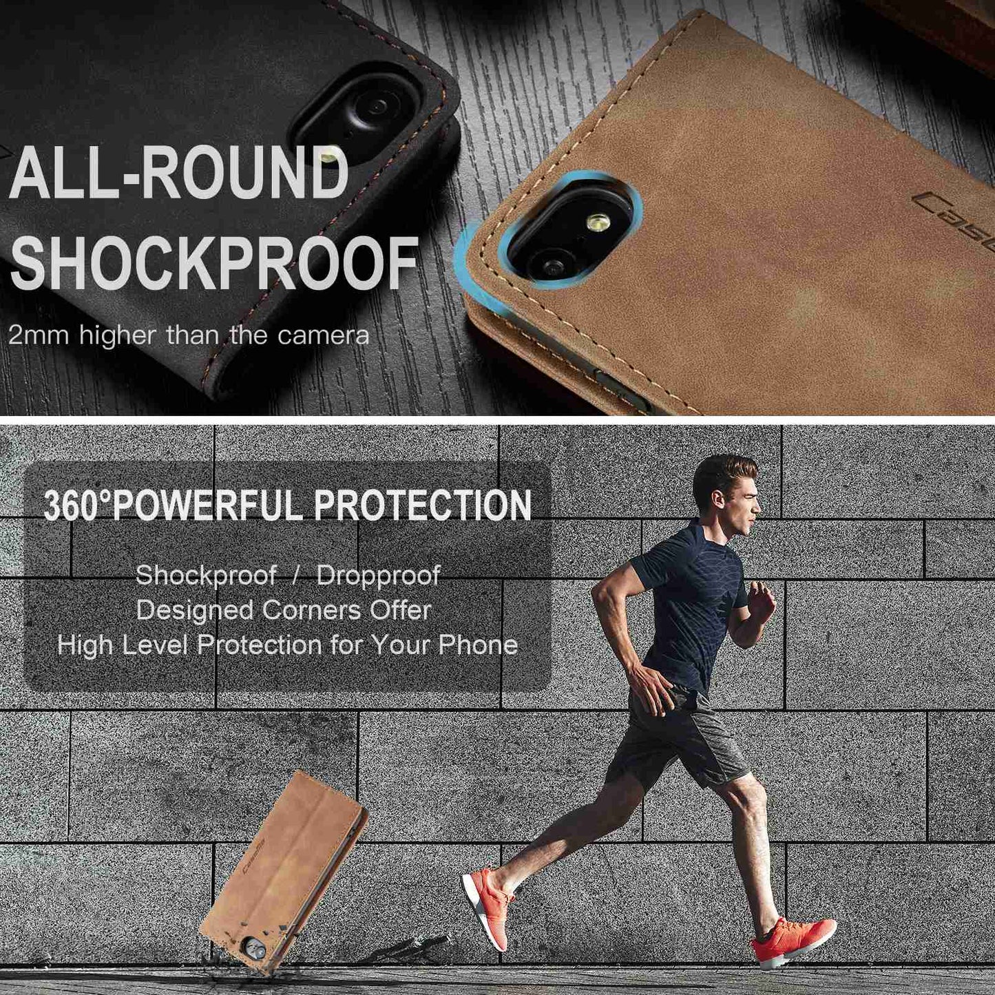CASEME 013 Series PU Leather Mobile Phone Shell with Wallet Stand for iPhone 8/7/SE (2020)/SE (2022) 4.7 inch