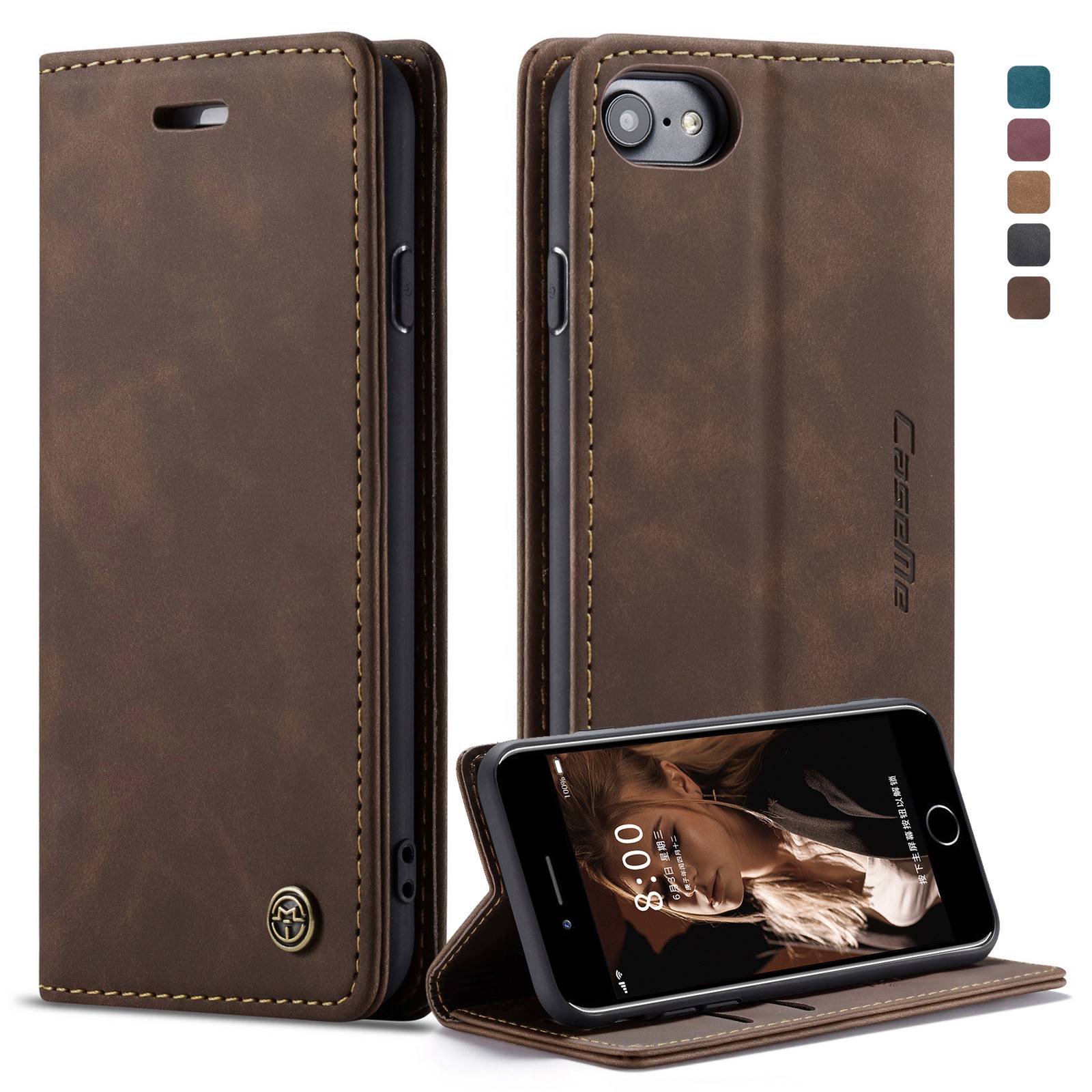CASEME 013 Series PU Leather Mobile Phone Shell with Wallet Stand for iPhone 8/7/SE (2020)/SE (2022) 4.7 inch