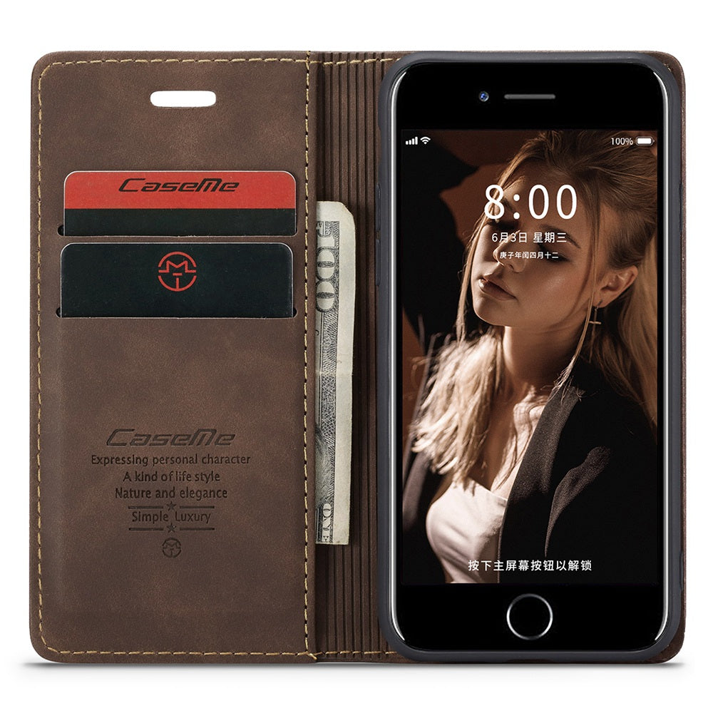 CASEME 013 Series PU Leather Mobile Phone Shell with Wallet Stand for iPhone 8/7/SE (2020)/SE (2022) 4.7 inch