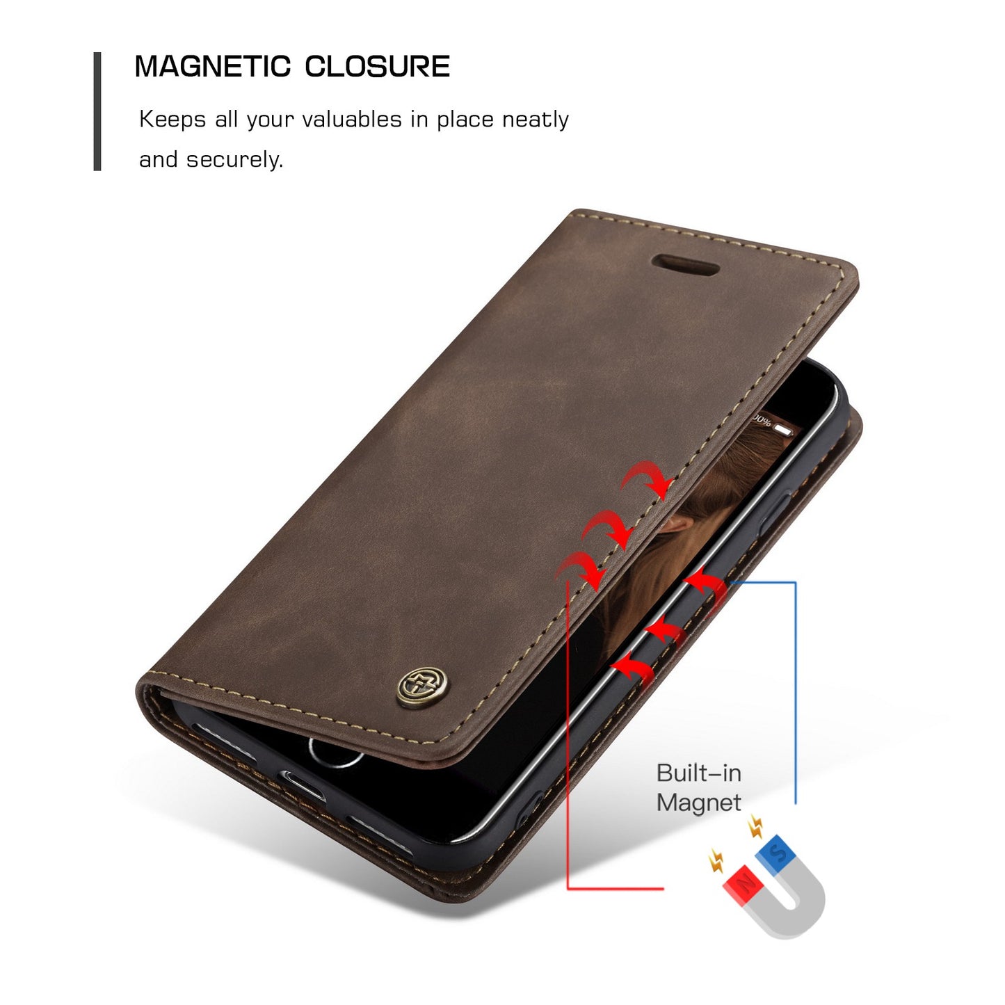 CASEME 013 Series PU Leather Mobile Phone Shell with Wallet Stand for iPhone 8/7/SE (2020)/SE (2022) 4.7 inch