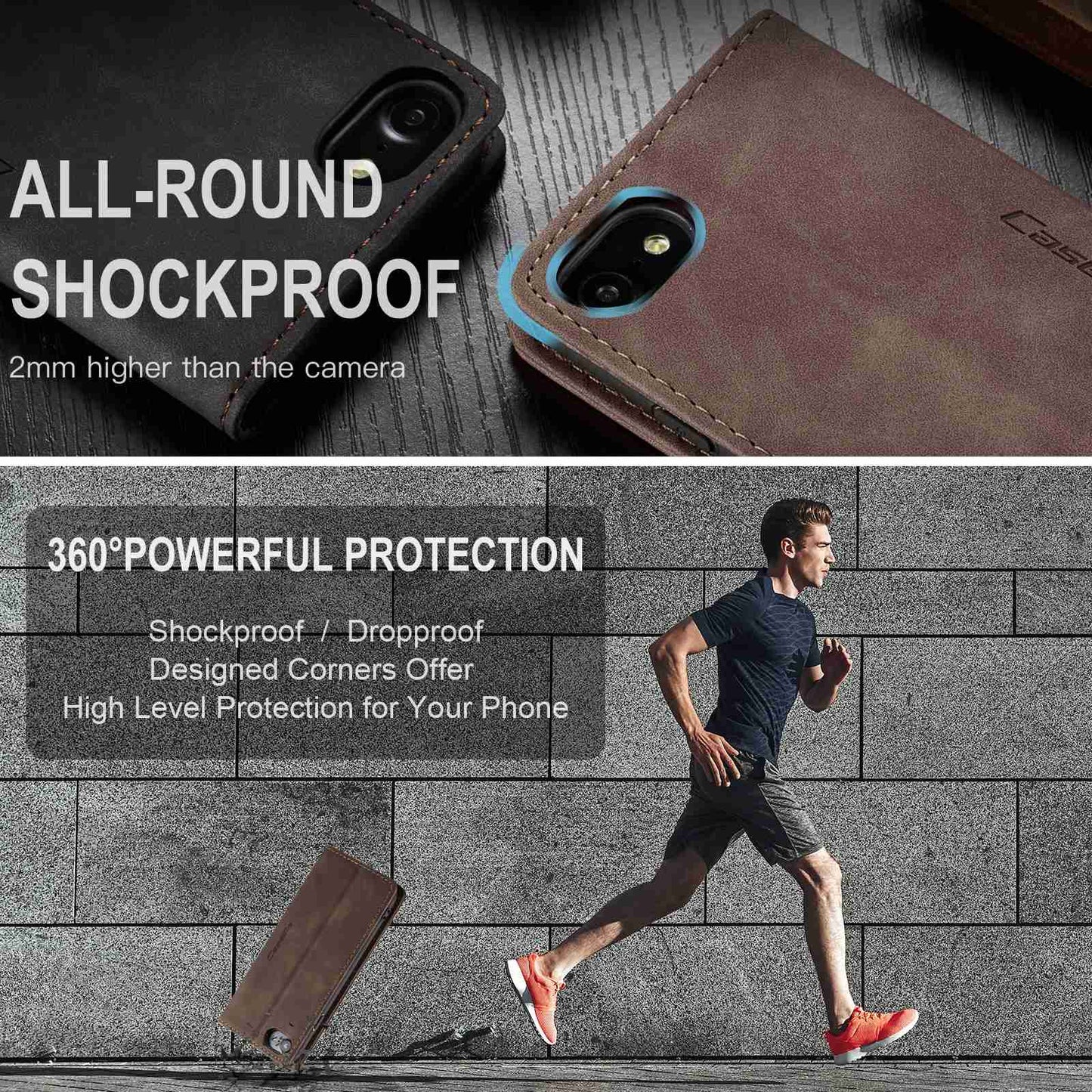 CASEME 013 Series PU Leather Mobile Phone Shell with Wallet Stand for iPhone 8/7/SE (2020)/SE (2022) 4.7 inch
