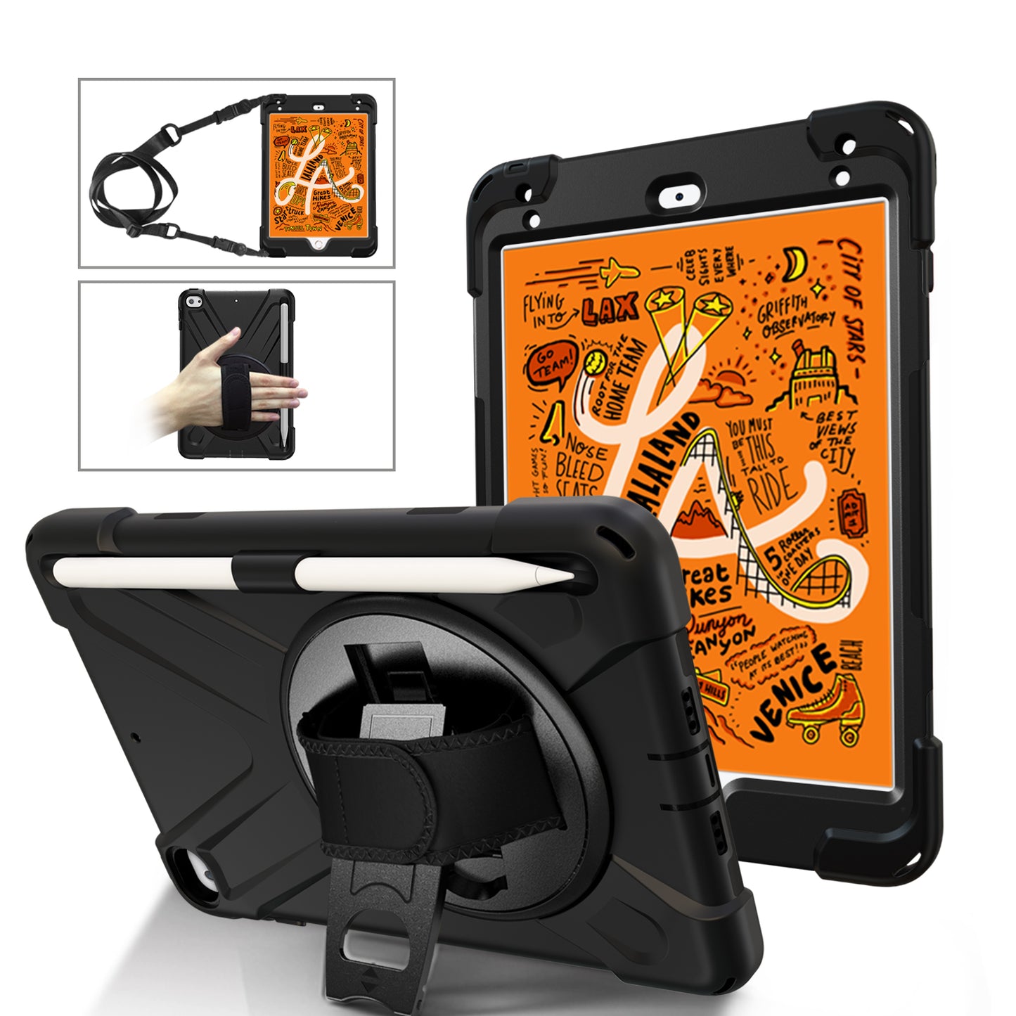 [X-Shape] PC + TPU 360-degree Swivel Kickstand Case with Hand Strap for iPad mini (2019) 7.9 inch / mini 4