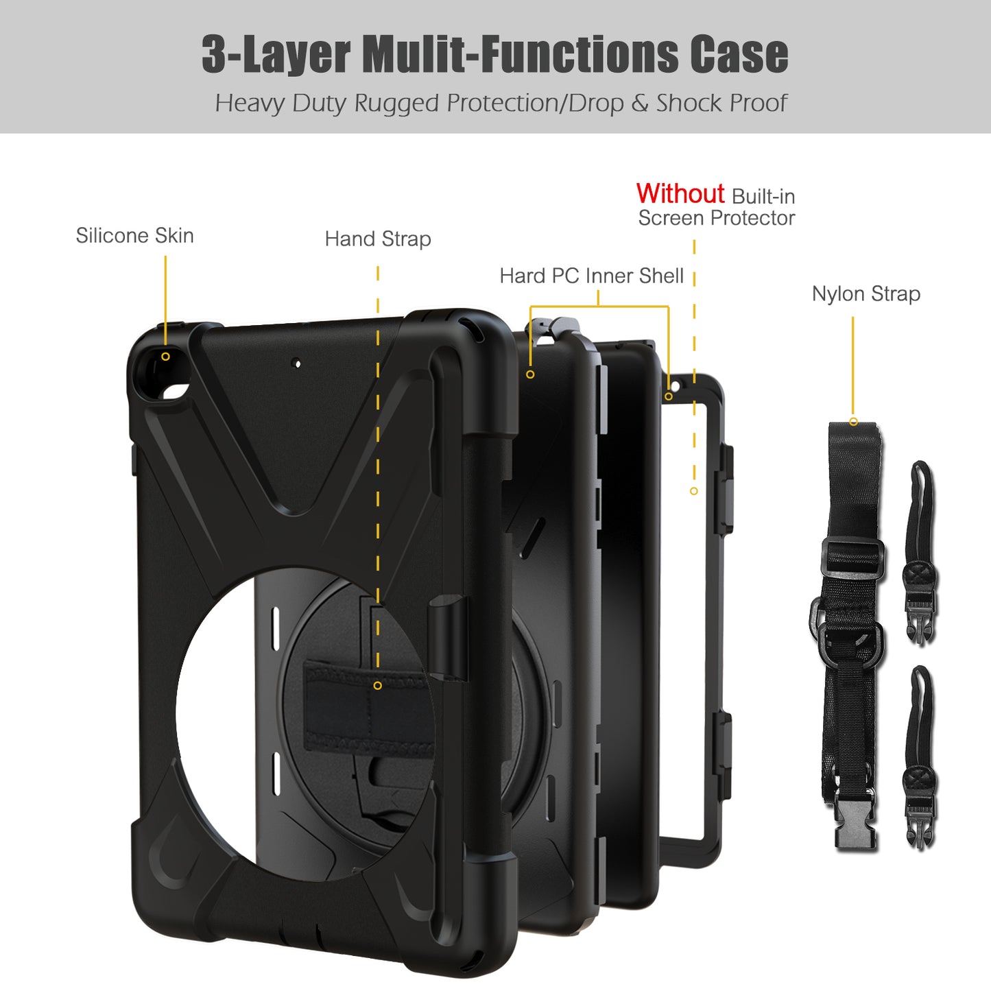 [X-Shape] PC + TPU 360-degree Swivel Kickstand Case with Hand Strap for iPad mini (2019) 7.9 inch / mini 4