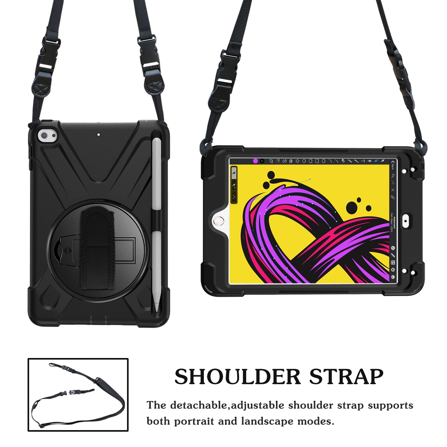 [X-Shape] PC + TPU 360-degree Swivel Kickstand Case with Hand Strap for iPad mini (2019) 7.9 inch / mini 4