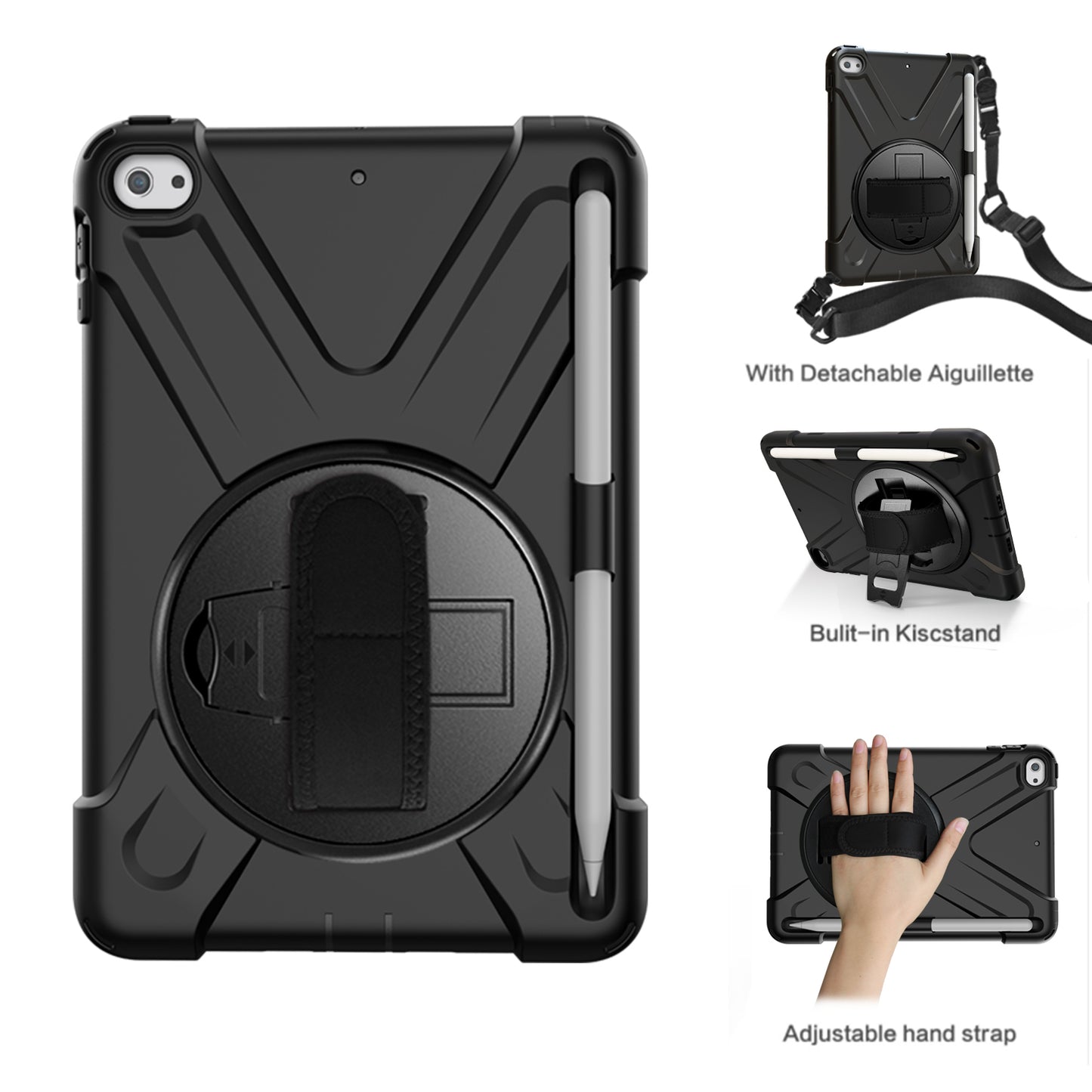 [X-Shape] PC + TPU 360-degree Swivel Kickstand Case with Hand Strap for iPad mini (2019) 7.9 inch / mini 4