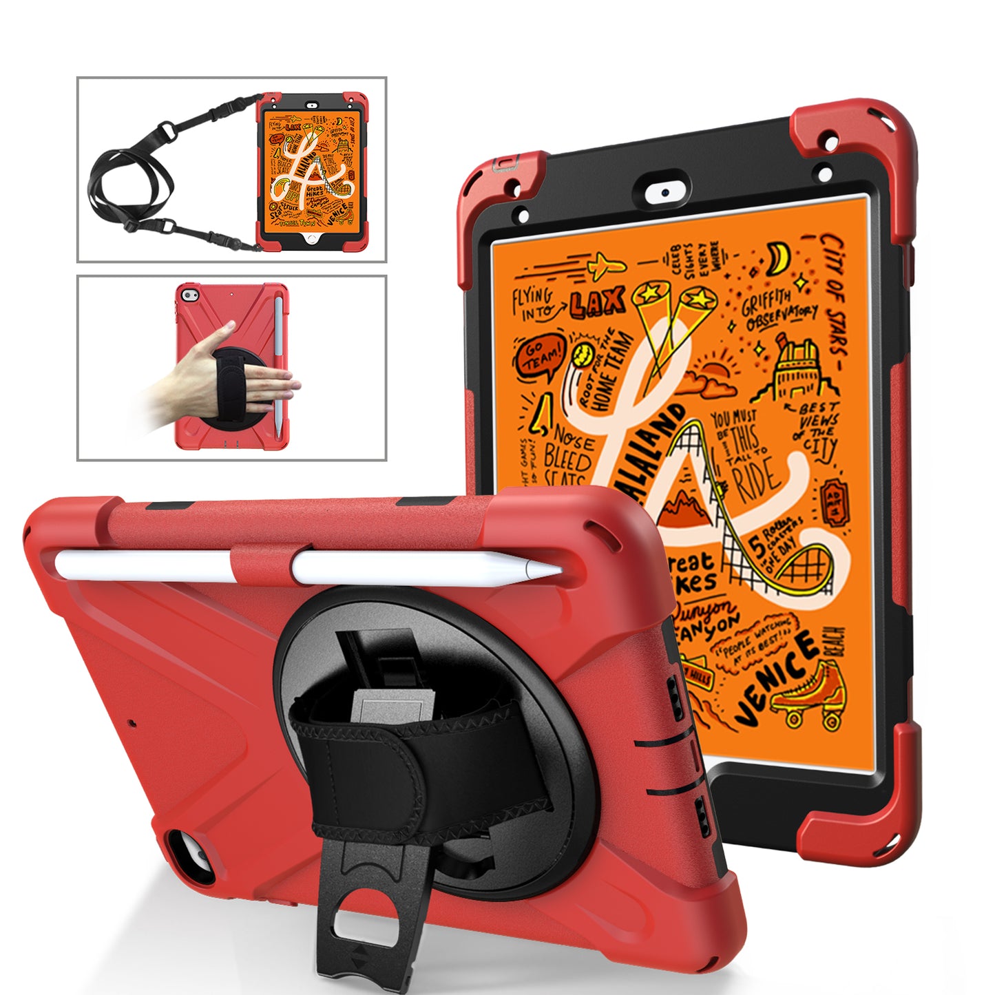 [X-Shape] PC + TPU 360-degree Swivel Kickstand Case with Hand Strap for iPad mini (2019) 7.9 inch / mini 4