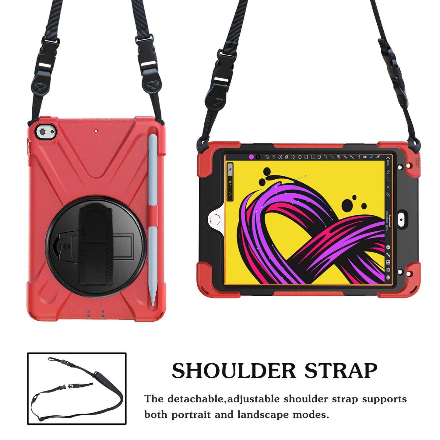 [X-Shape] PC + TPU 360-degree Swivel Kickstand Case with Hand Strap for iPad mini (2019) 7.9 inch / mini 4