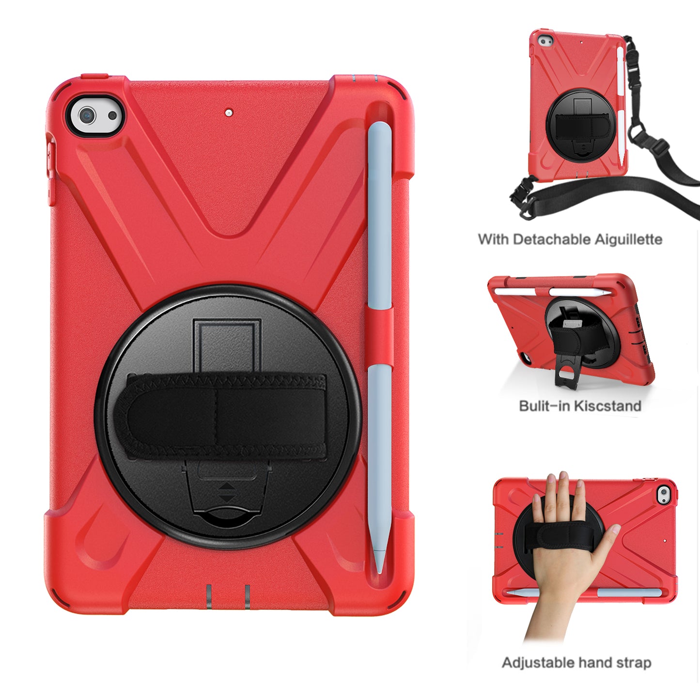 [X-Shape] PC + TPU 360-degree Swivel Kickstand Case with Hand Strap for iPad mini (2019) 7.9 inch / mini 4
