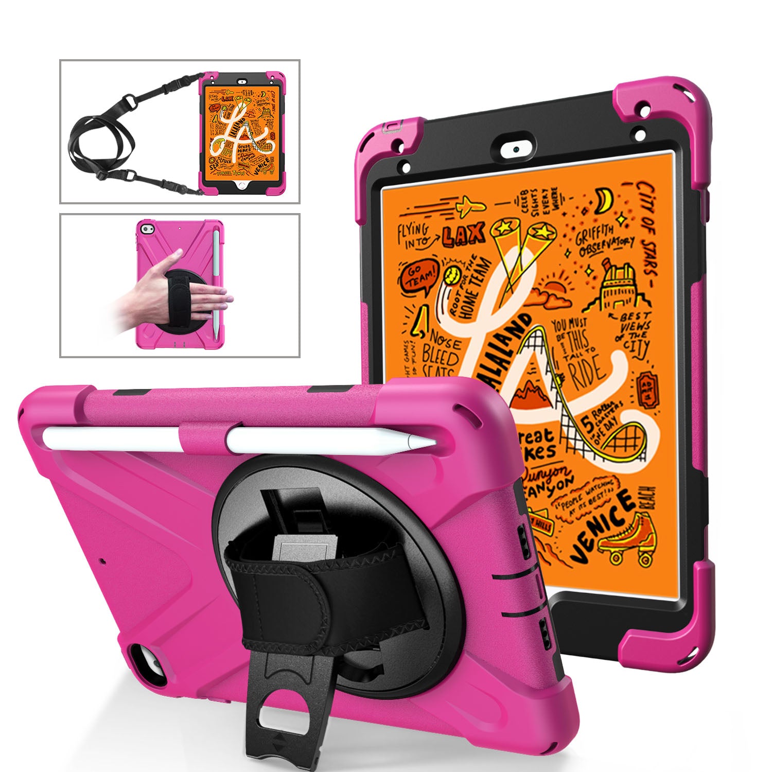 [X-Shape] PC + TPU 360-degree Swivel Kickstand Case with Hand Strap for iPad mini (2019) 7.9 inch / mini 4