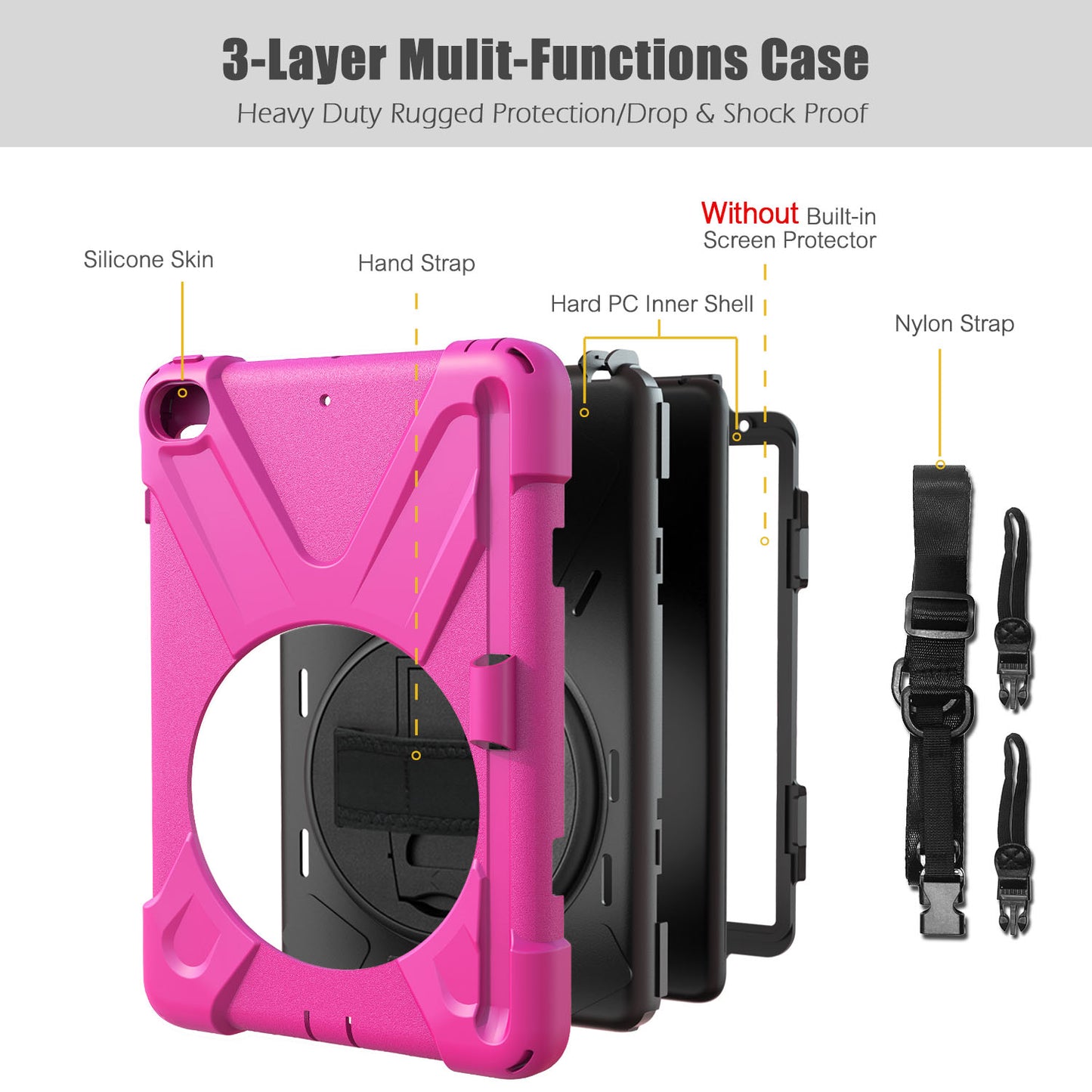 [X-Shape] PC + TPU 360-degree Swivel Kickstand Case with Hand Strap for iPad mini (2019) 7.9 inch / mini 4