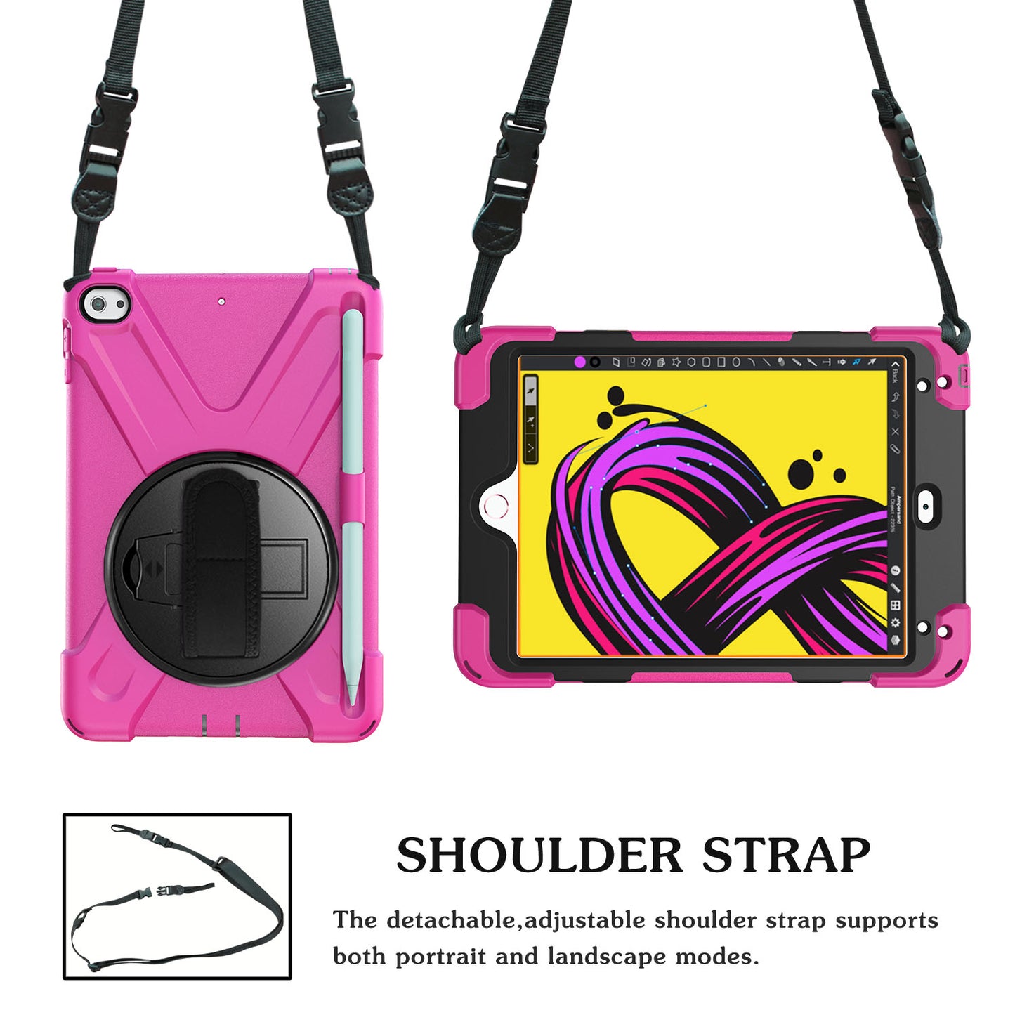 [X-Shape] PC + TPU 360-degree Swivel Kickstand Case with Hand Strap for iPad mini (2019) 7.9 inch / mini 4