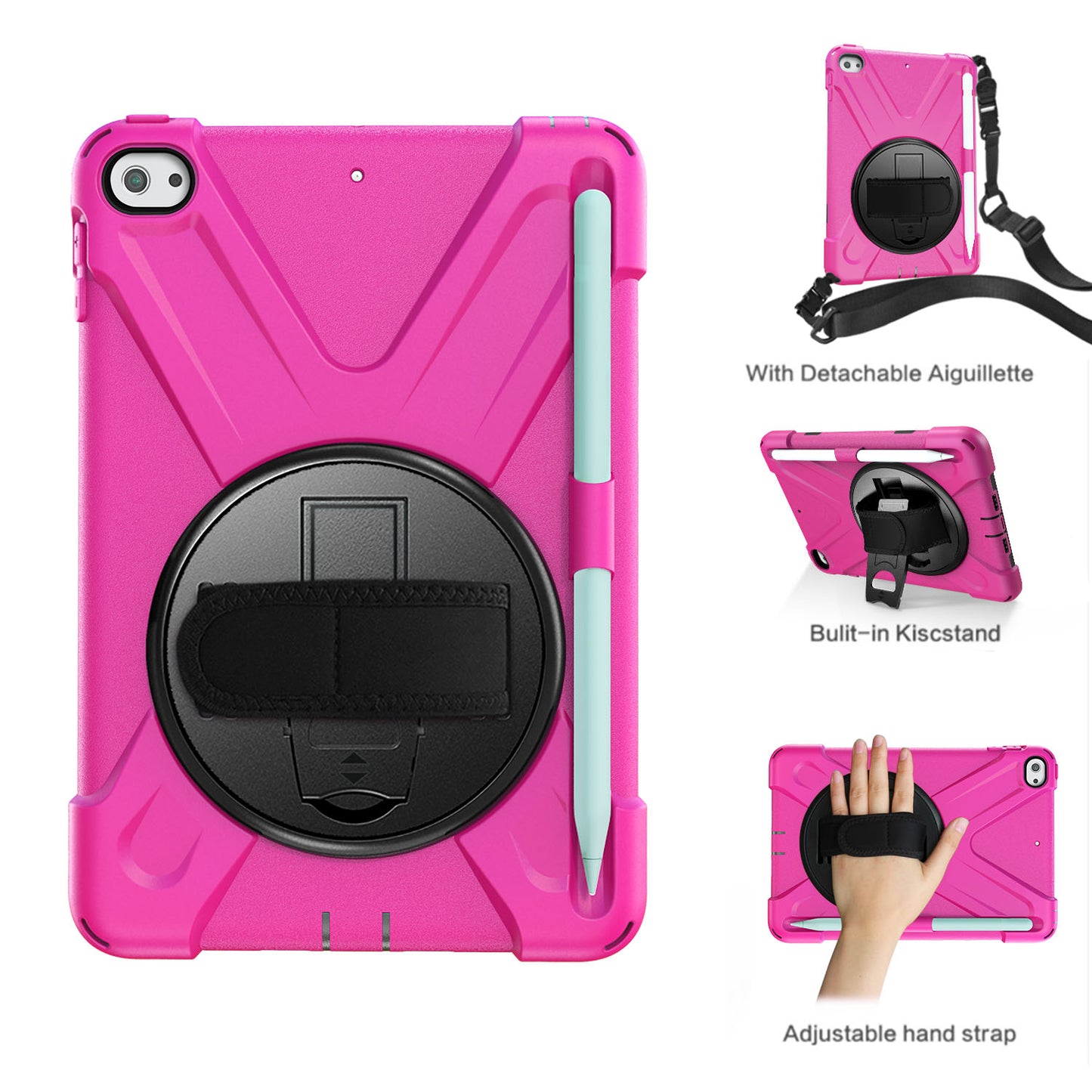 [X-Shape] PC + TPU 360-degree Swivel Kickstand Case with Hand Strap for iPad mini (2019) 7.9 inch / mini 4