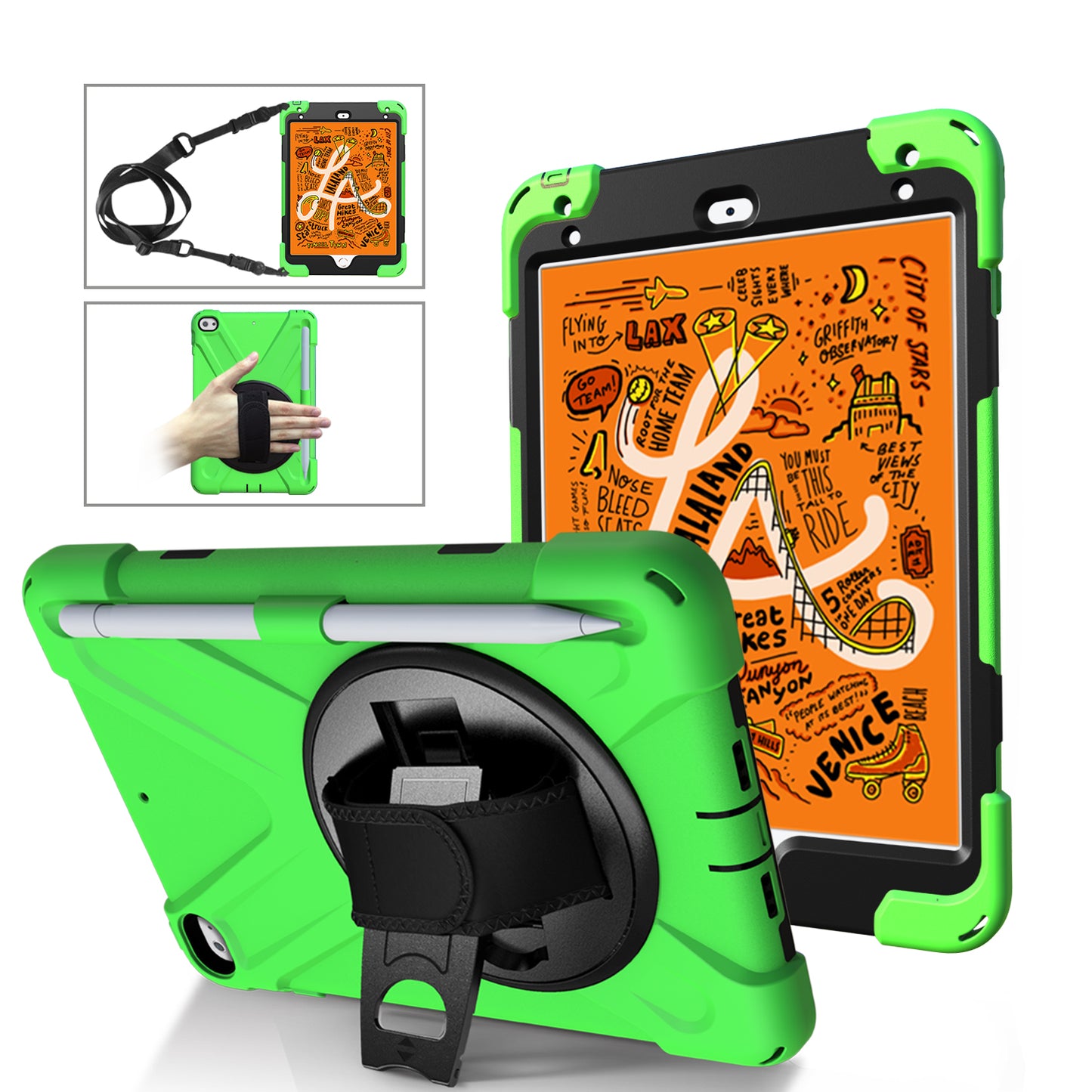 [X-Shape] PC + TPU 360-degree Swivel Kickstand Case with Hand Strap for iPad mini (2019) 7.9 inch / mini 4