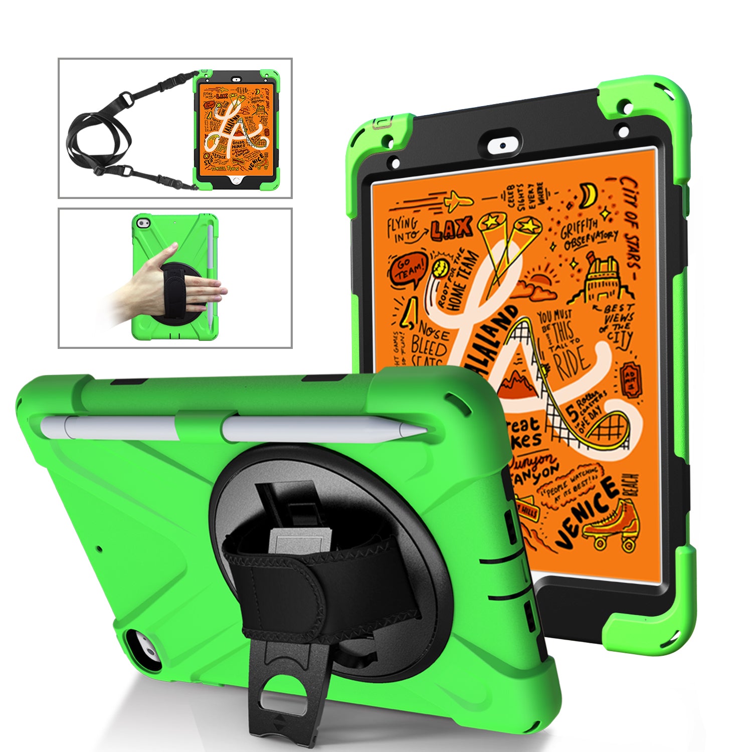 [X-Shape] PC + TPU 360-degree Swivel Kickstand Case with Hand Strap for iPad mini (2019) 7.9 inch / mini 4