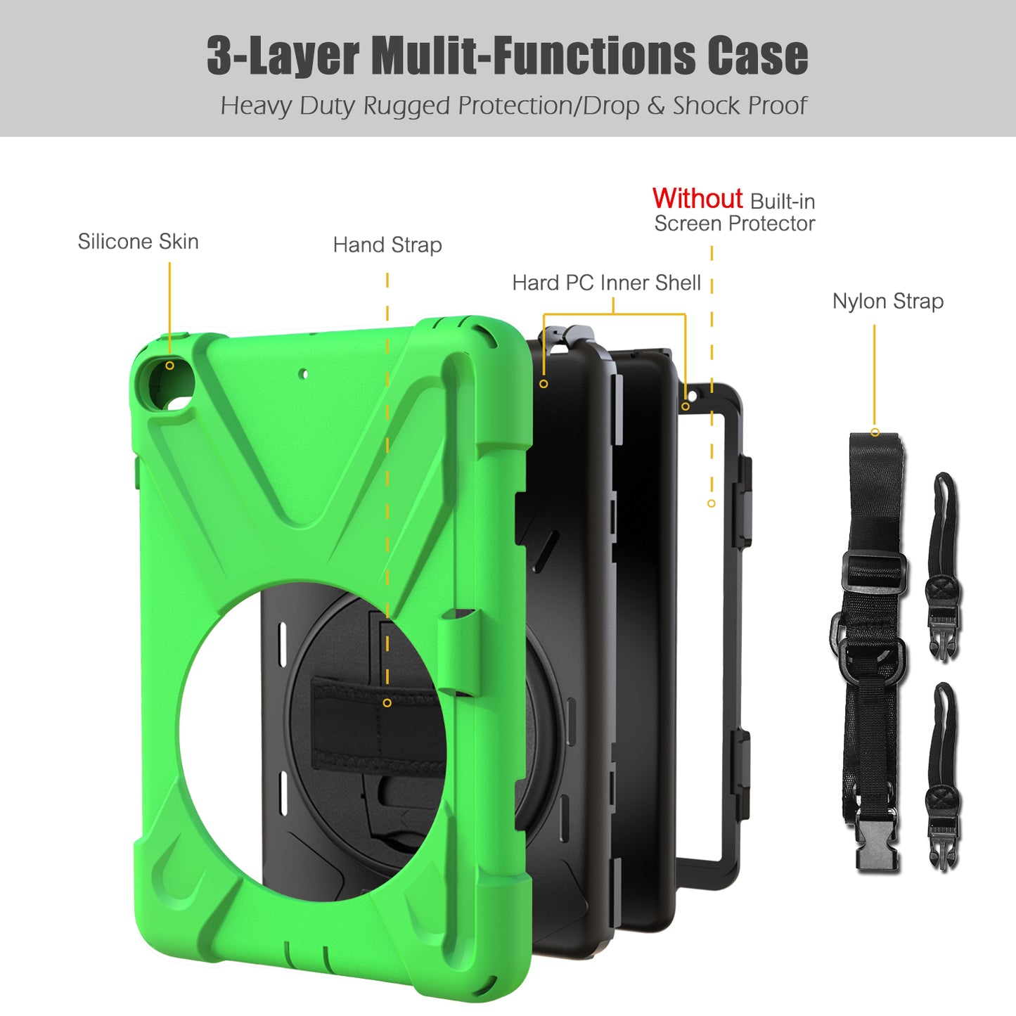 [X-Shape] PC + TPU 360-degree Swivel Kickstand Case with Hand Strap for iPad mini (2019) 7.9 inch / mini 4