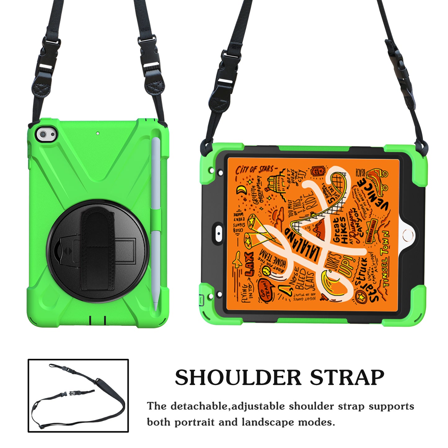 [X-Shape] PC + TPU 360-degree Swivel Kickstand Case with Hand Strap for iPad mini (2019) 7.9 inch / mini 4