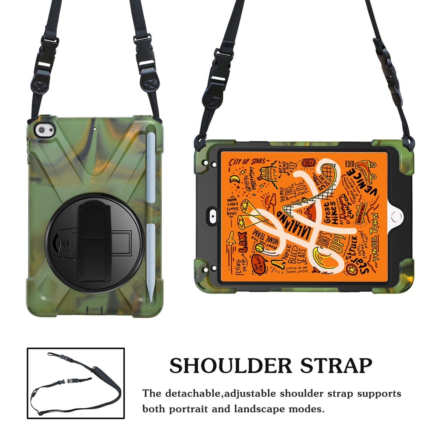 [X-Shape] PC + TPU 360-degree Swivel Kickstand Case with Hand Strap for iPad mini (2019) 7.9 inch / mini 4