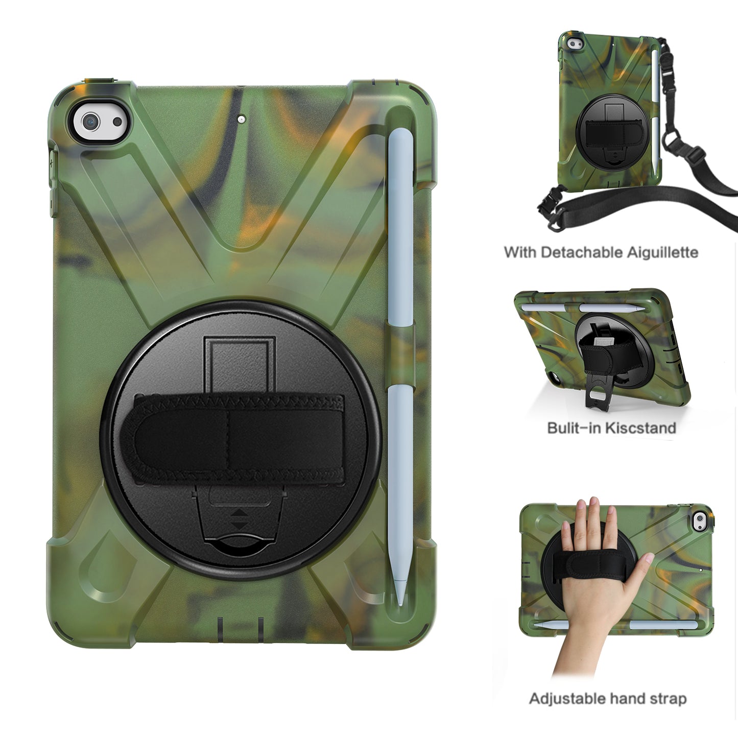 [X-Shape] PC + TPU 360-degree Swivel Kickstand Case with Hand Strap for iPad mini (2019) 7.9 inch / mini 4