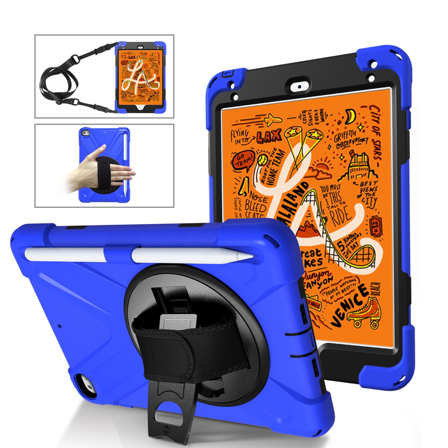 [X-Shape] PC + TPU 360-degree Swivel Kickstand Case with Hand Strap for iPad mini (2019) 7.9 inch / mini 4