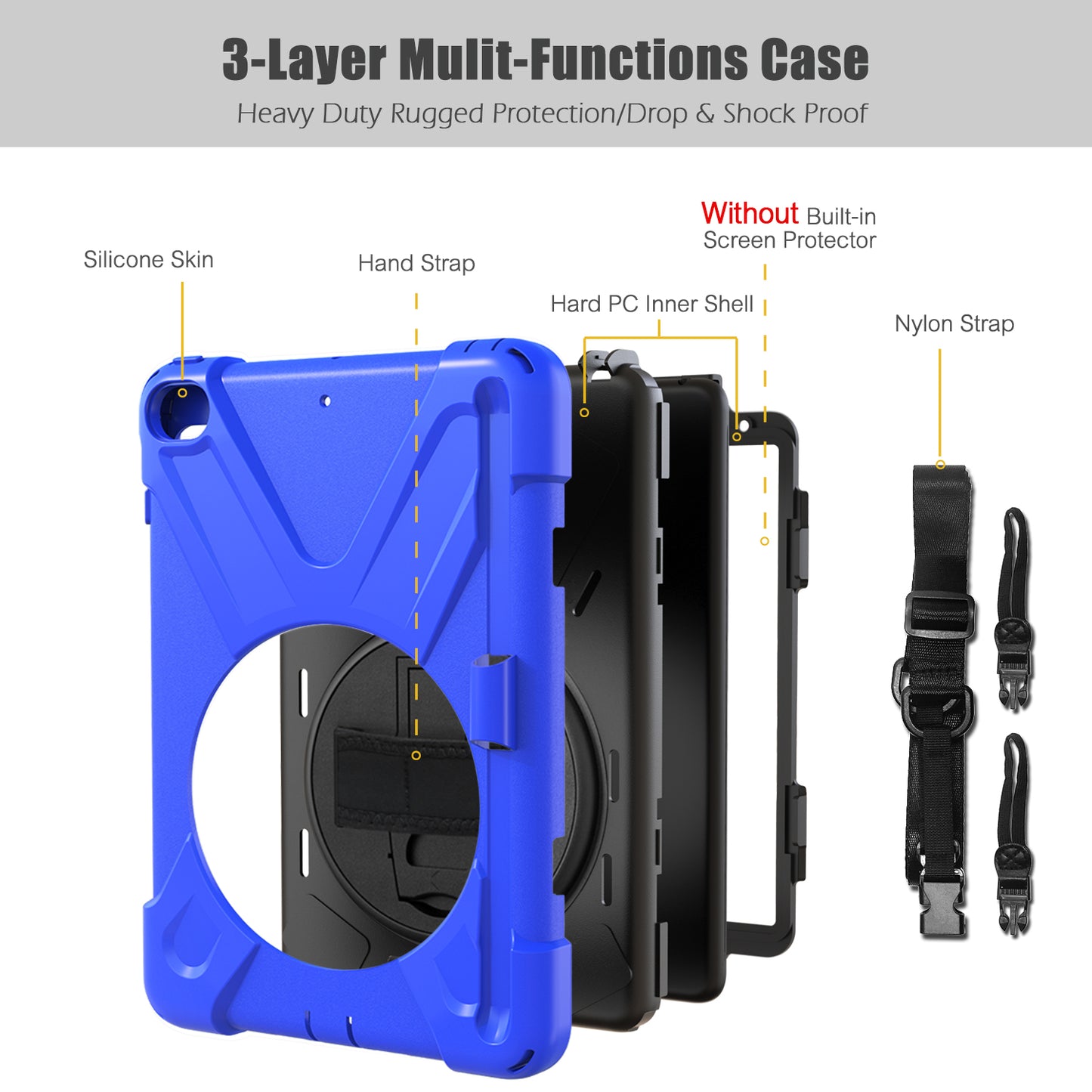 [X-Shape] PC + TPU 360-degree Swivel Kickstand Case with Hand Strap for iPad mini (2019) 7.9 inch / mini 4
