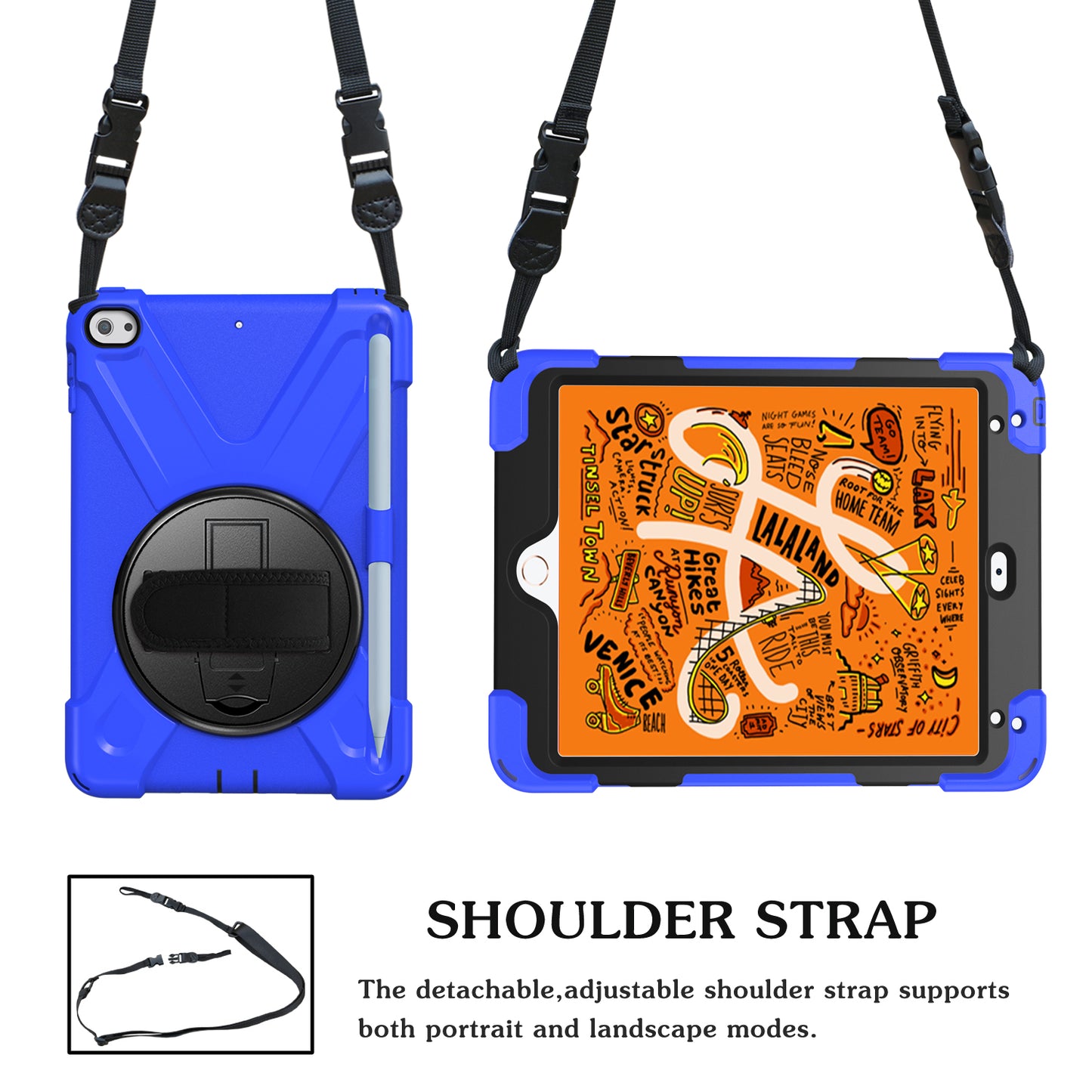 [X-Shape] PC + TPU 360-degree Swivel Kickstand Case with Hand Strap for iPad mini (2019) 7.9 inch / mini 4