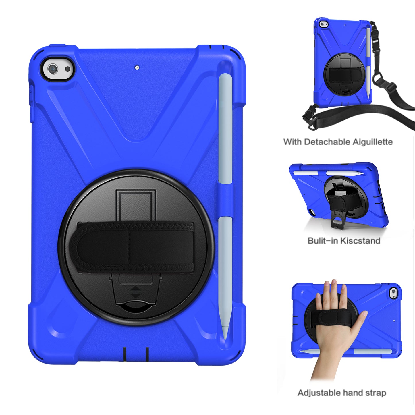 [X-Shape] PC + TPU 360-degree Swivel Kickstand Case with Hand Strap for iPad mini (2019) 7.9 inch / mini 4
