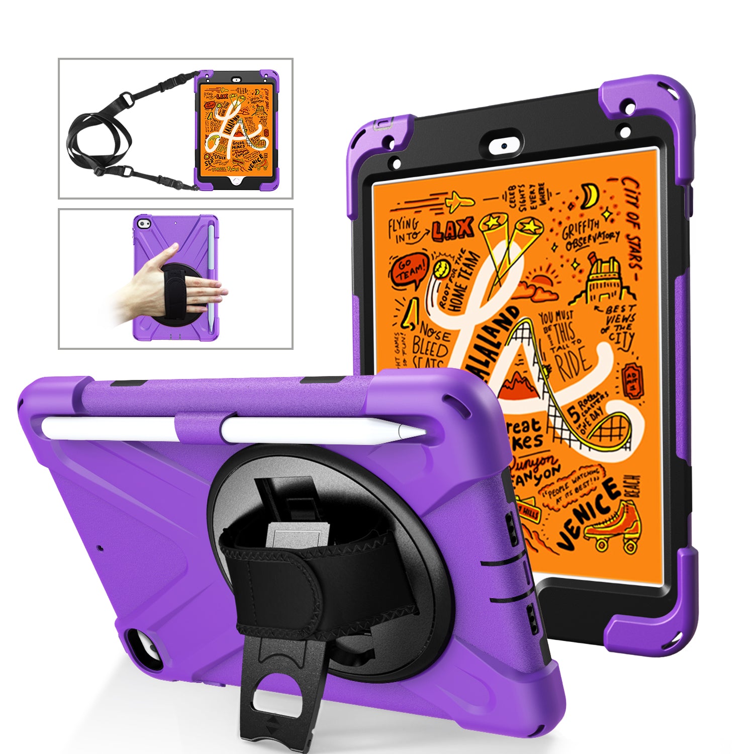 [X-Shape] PC + TPU 360-degree Swivel Kickstand Case with Hand Strap for iPad mini (2019) 7.9 inch / mini 4