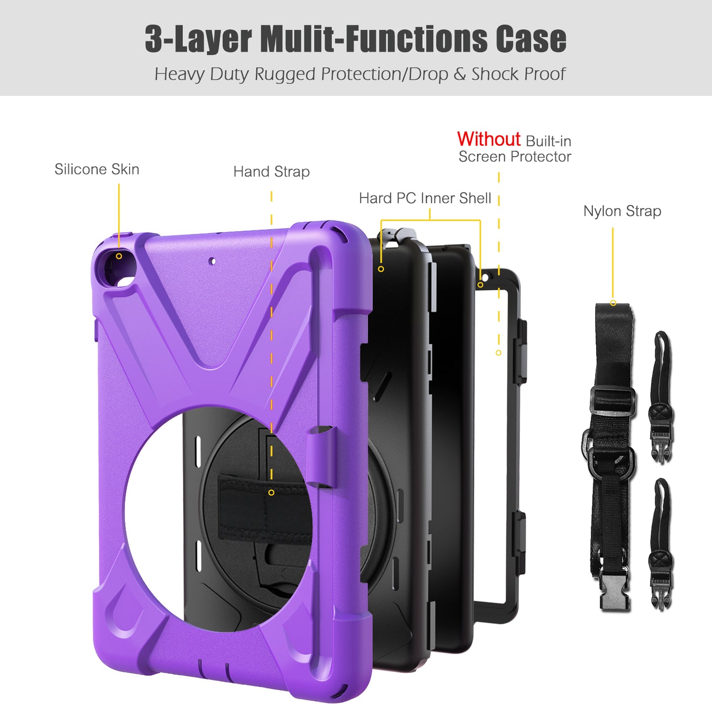[X-Shape] PC + TPU 360-degree Swivel Kickstand Case with Hand Strap for iPad mini (2019) 7.9 inch / mini 4