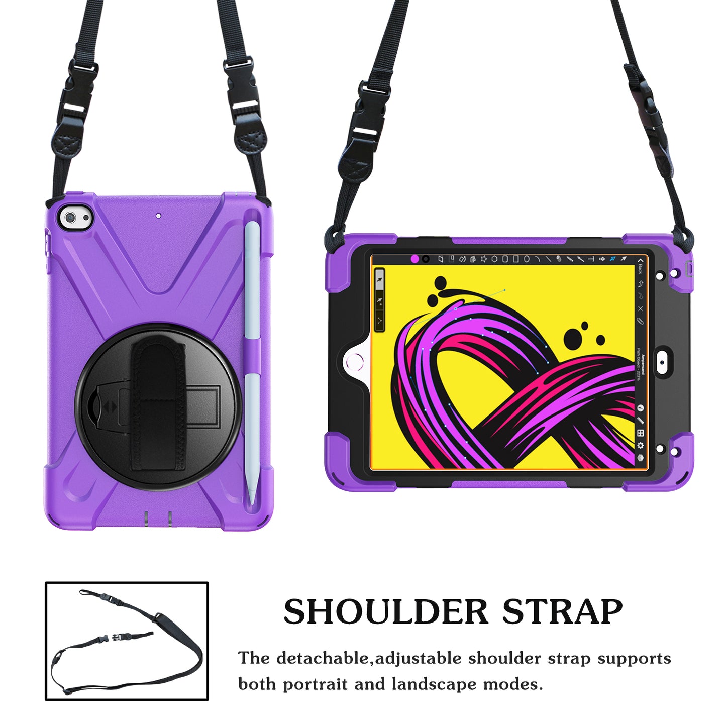 [X-Shape] PC + TPU 360-degree Swivel Kickstand Case with Hand Strap for iPad mini (2019) 7.9 inch / mini 4