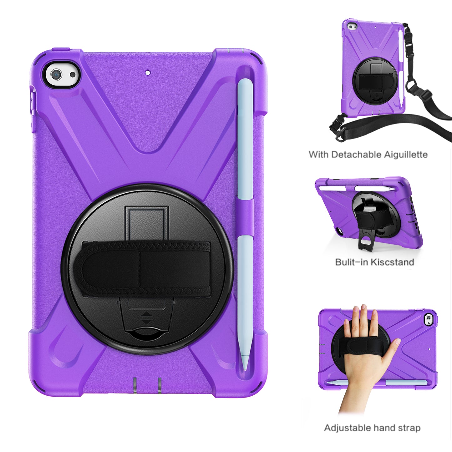 [X-Shape] PC + TPU 360-degree Swivel Kickstand Case with Hand Strap for iPad mini (2019) 7.9 inch / mini 4