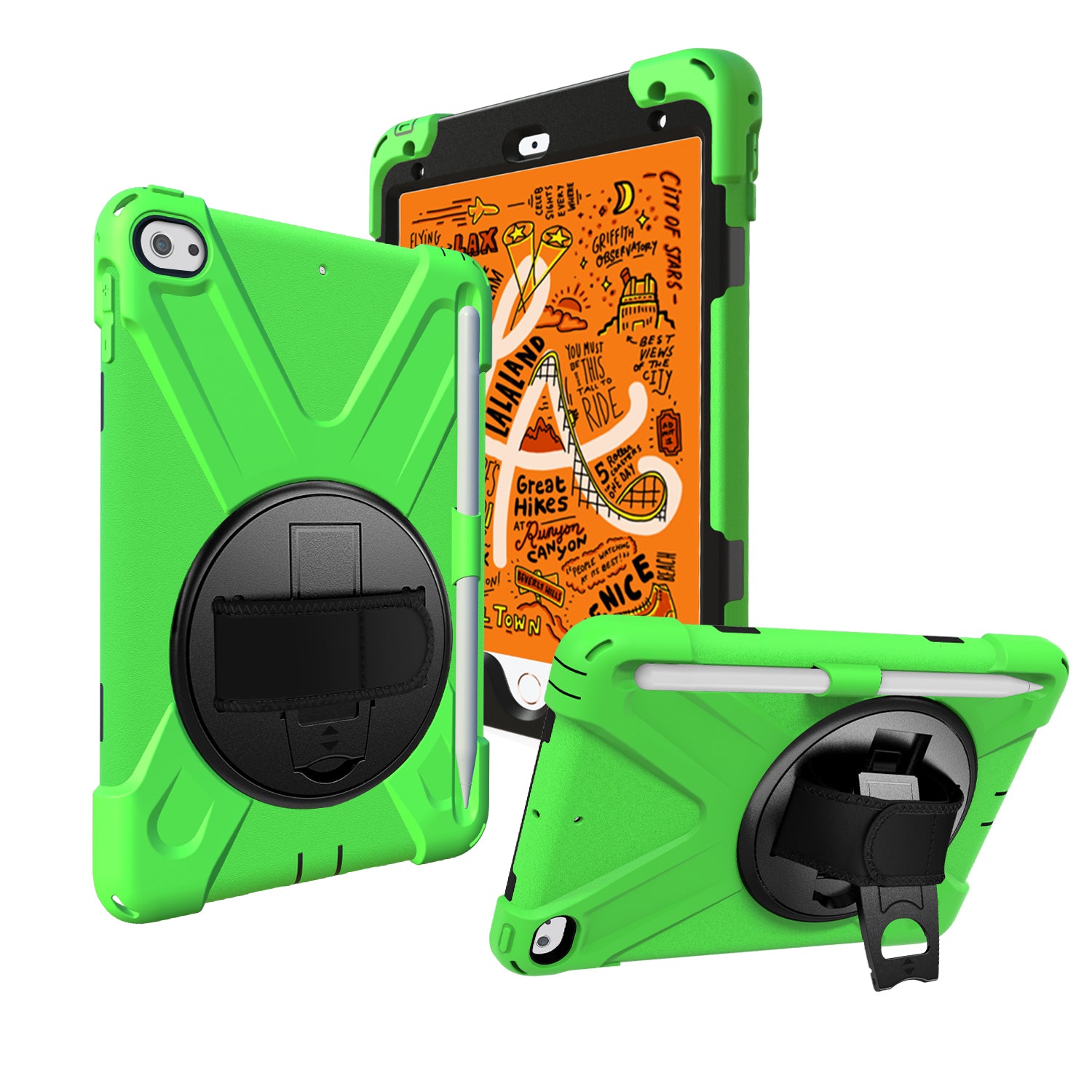 [X-Shape] PC + TPU 360-degree Swivel Kickstand Case with Hand Strap for iPad mini (2019) 7.9 inch / iPad mini 4