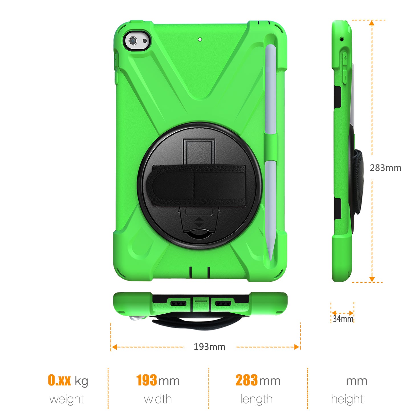 [X-Shape] PC + TPU 360-degree Swivel Kickstand Case with Hand Strap for iPad mini (2019) 7.9 inch / iPad mini 4
